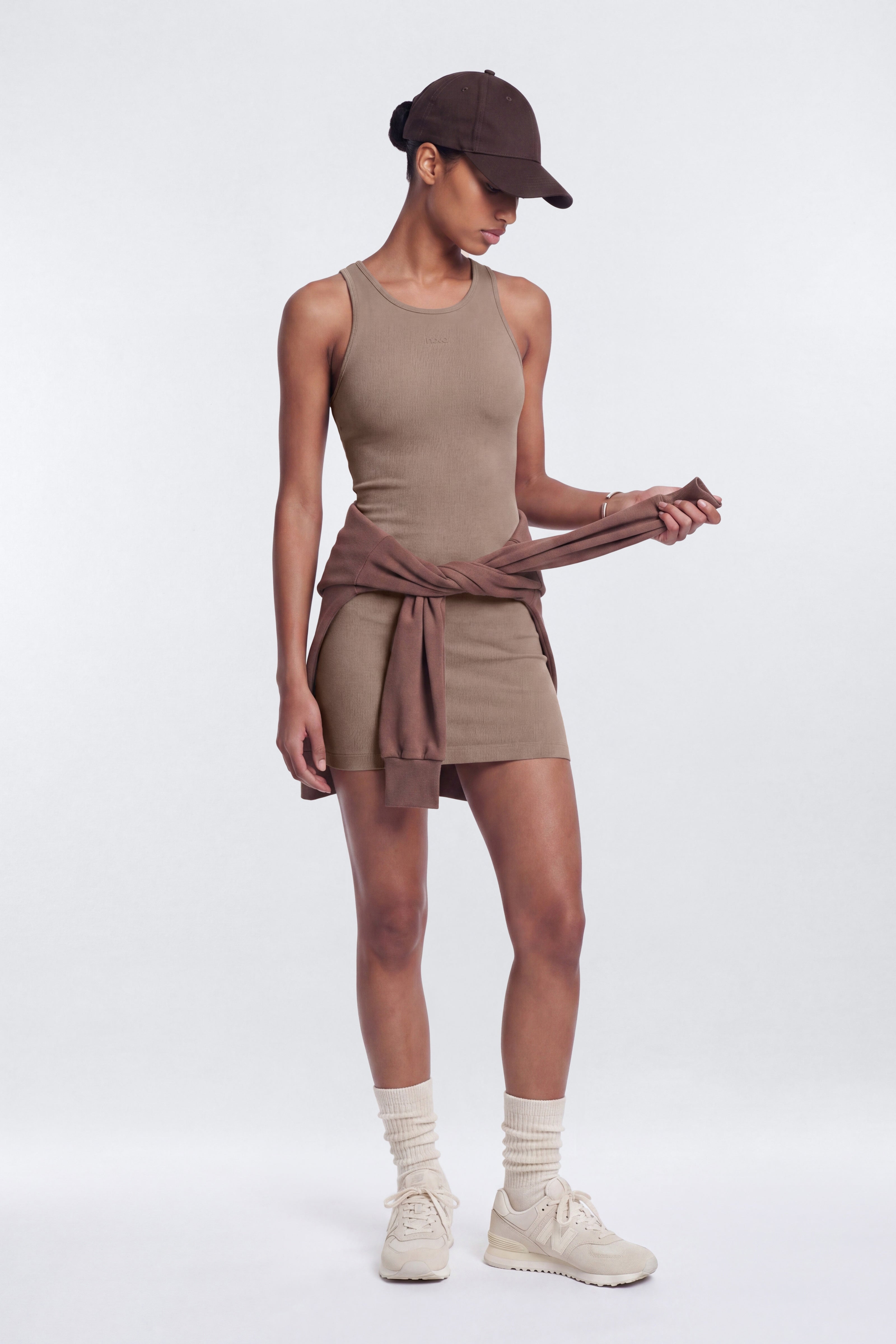 CottonFlex™ Cut Out Back Sports Dress - Heather Taupe
