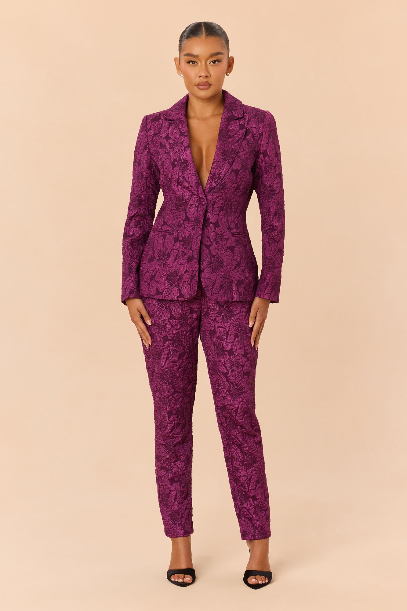 Maribelle Jacquard Blazer Pant Set - Plum