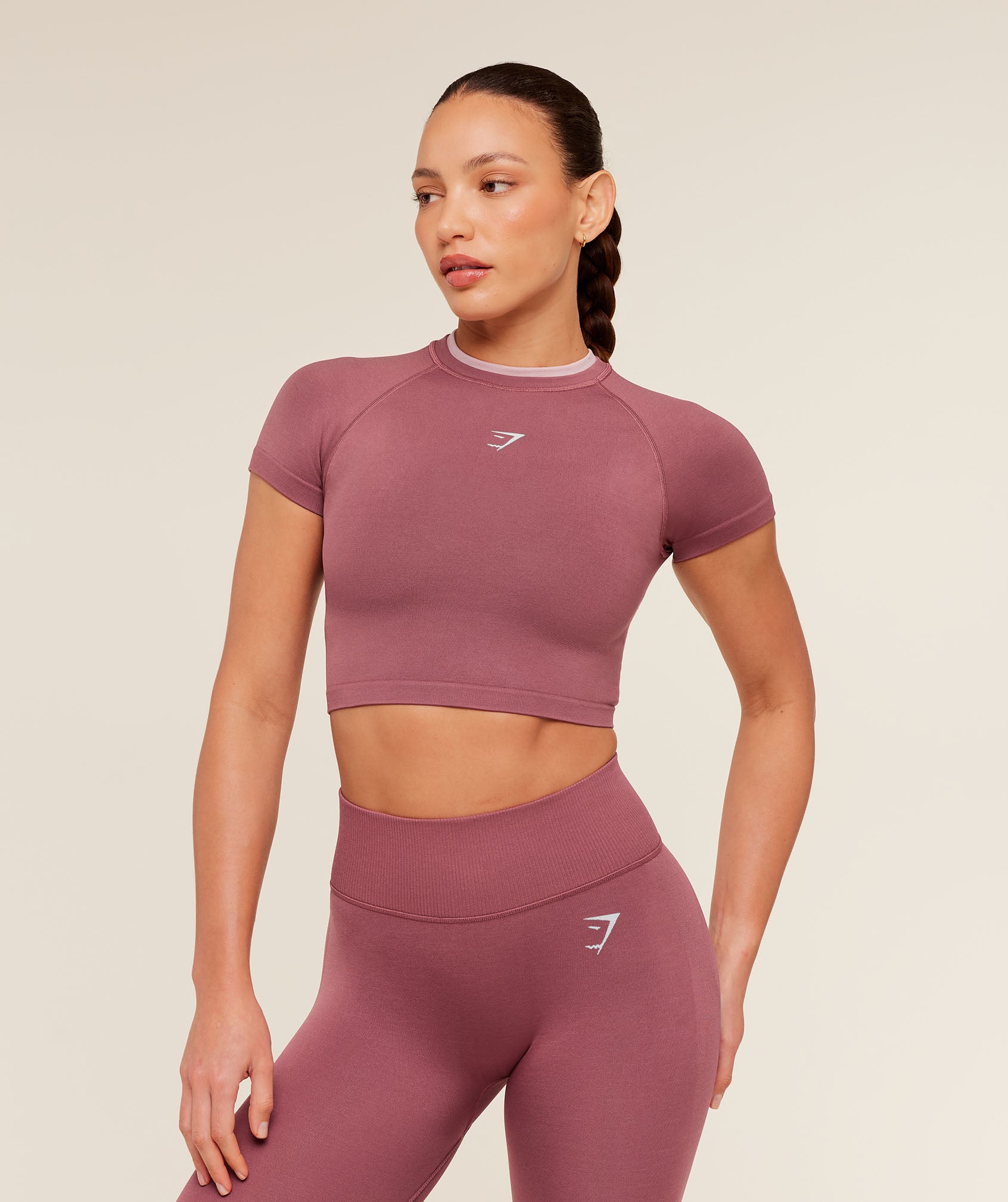 Gymshark Relay Seamless Short Sleeve Crop Top - Reset Pink/Light Pink