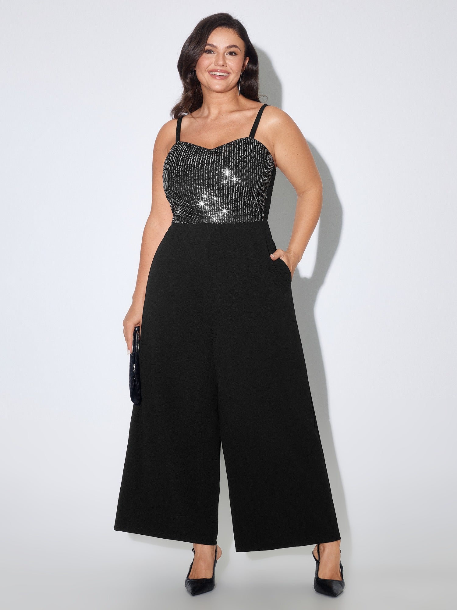 Sequin Patchwork Cami Wide Leg Jumpsuit