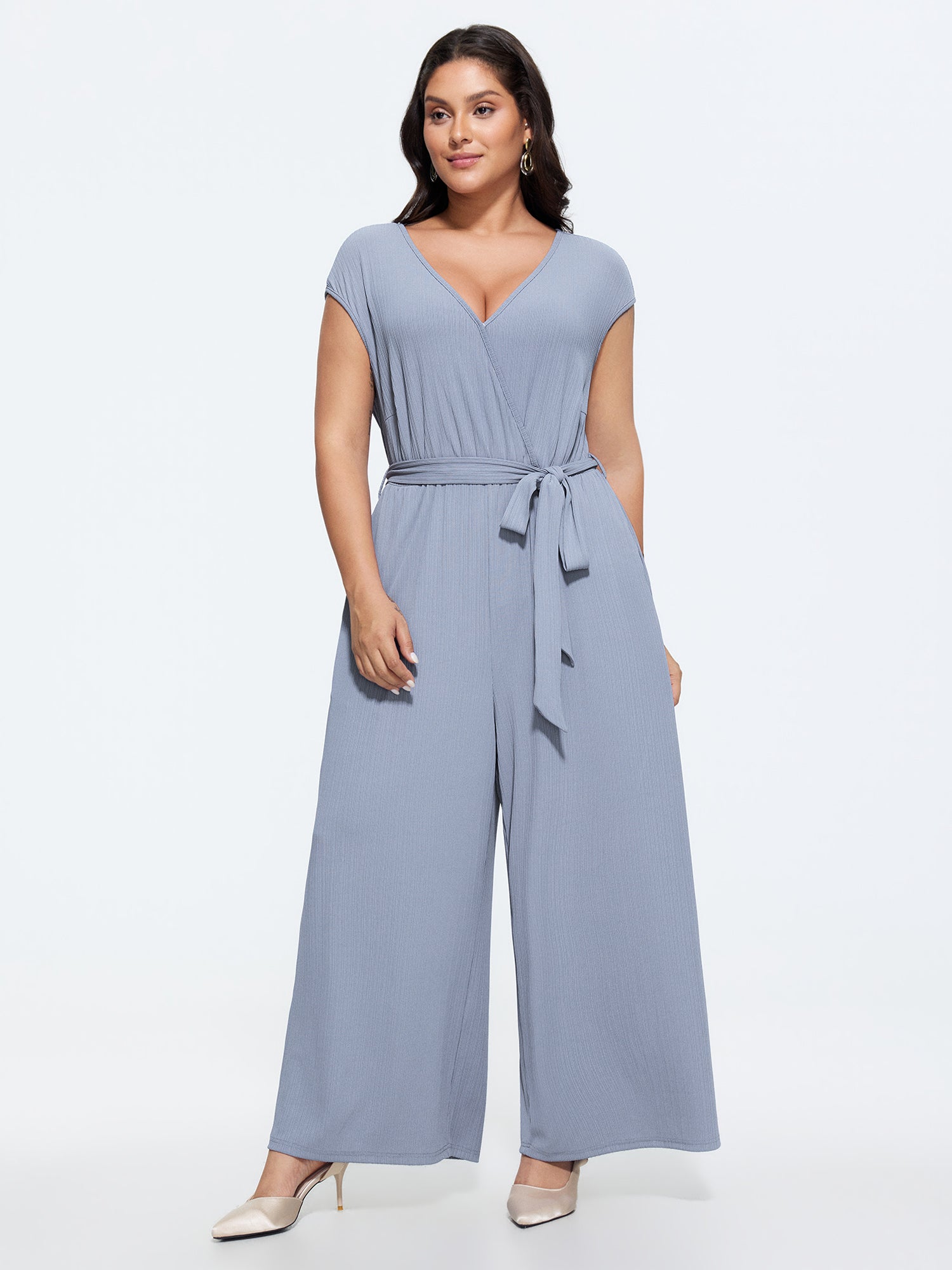 Textured Waist Side-Tie Wide-Leg Jumpsuit