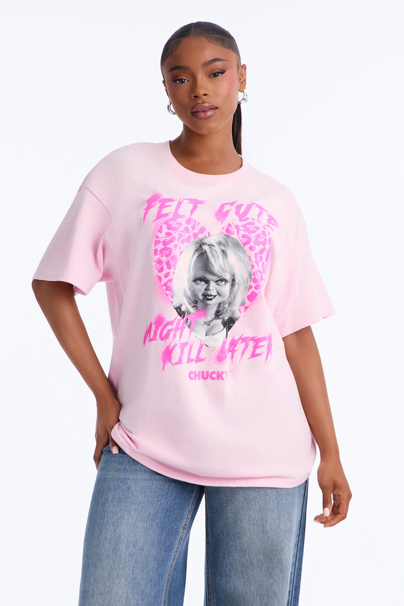 Bride Of Chucky Felt Cute Tee - Light Pink