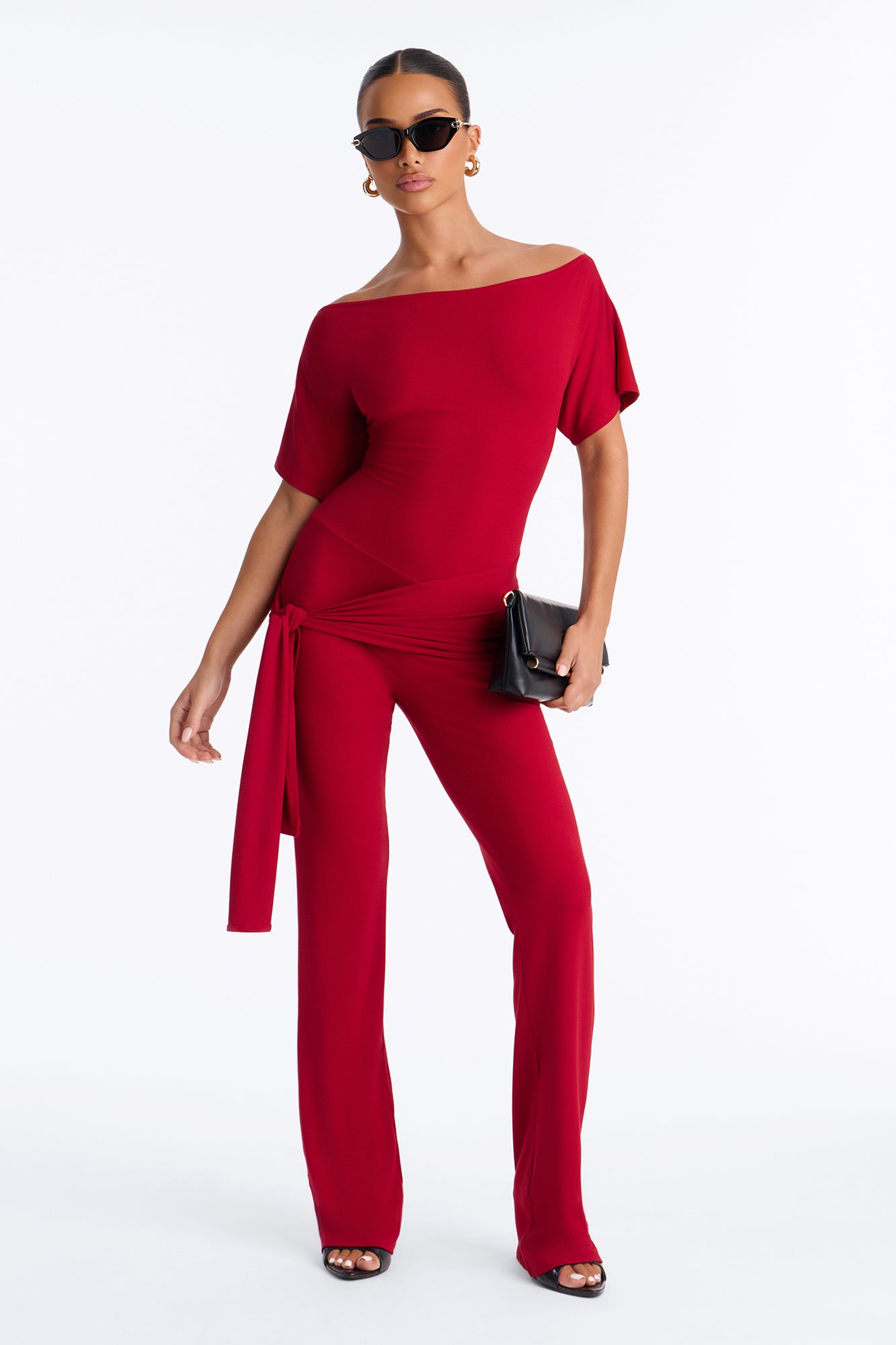 You Had Me At Hello Ribbed Jumpsuit - Red