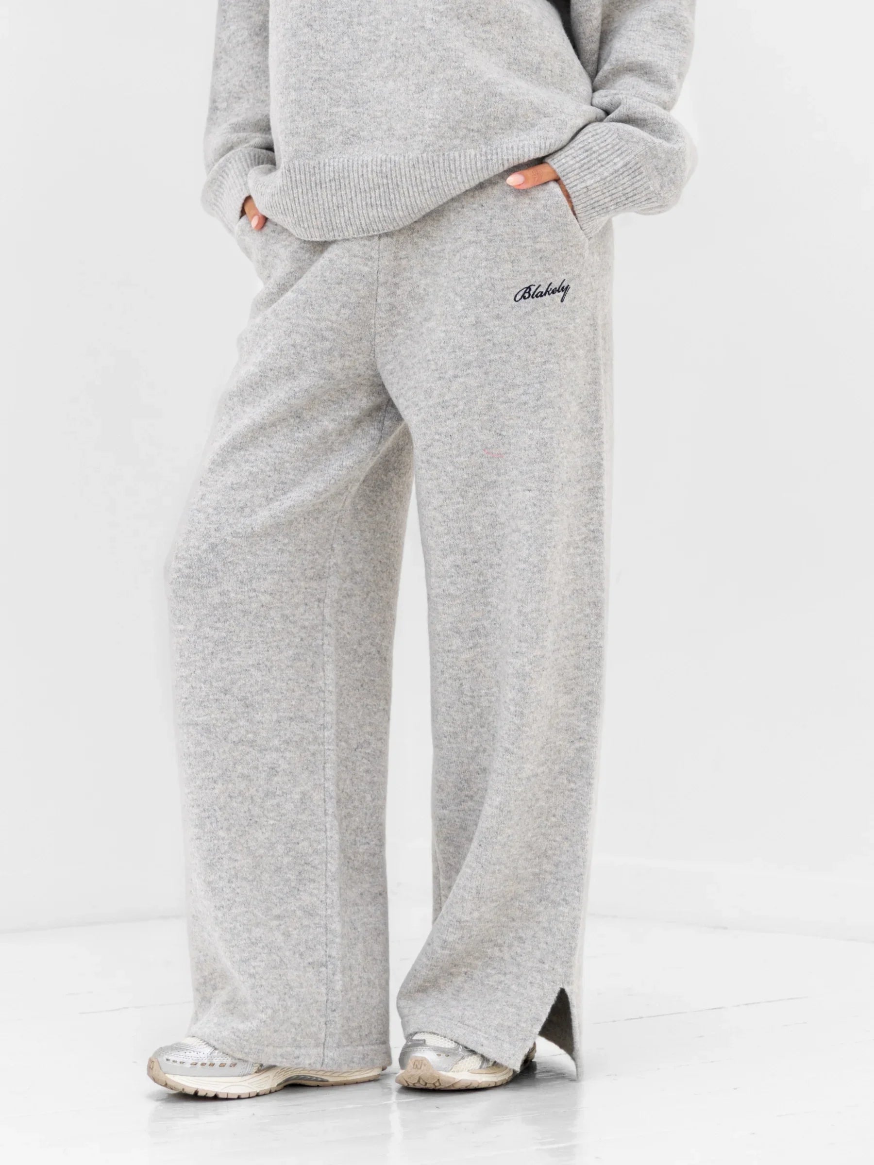 Knitted Wide Leg Sweatpants - Marl Grey