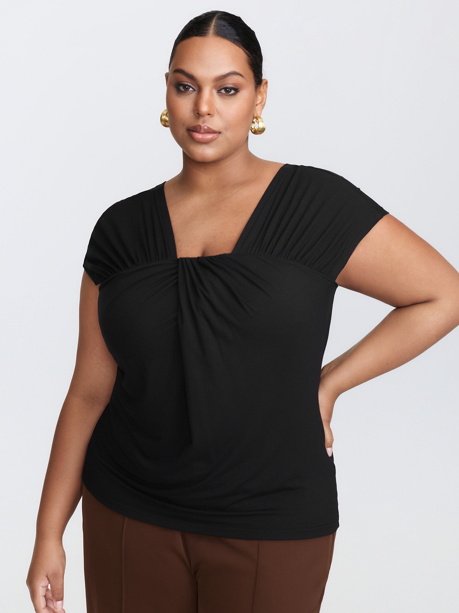 Pleated Irregular Sleeve Knotted Bust Top
