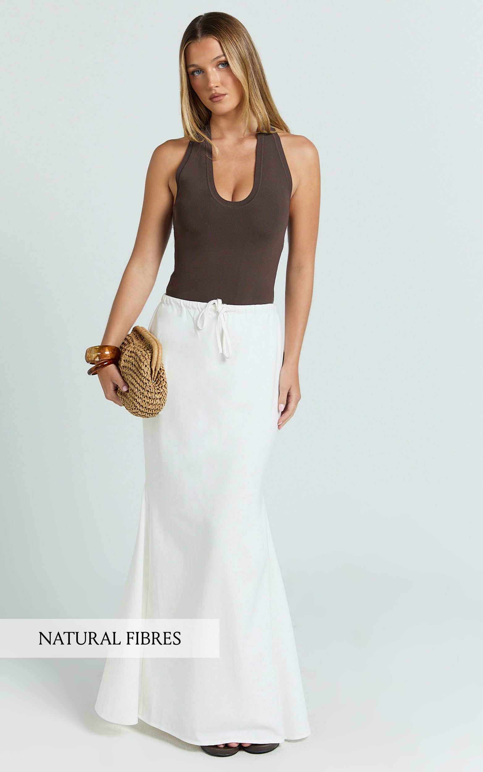 Jonah Maxi Skirt - Mid Waisted Linen Blend Maxi Skirt in Off White