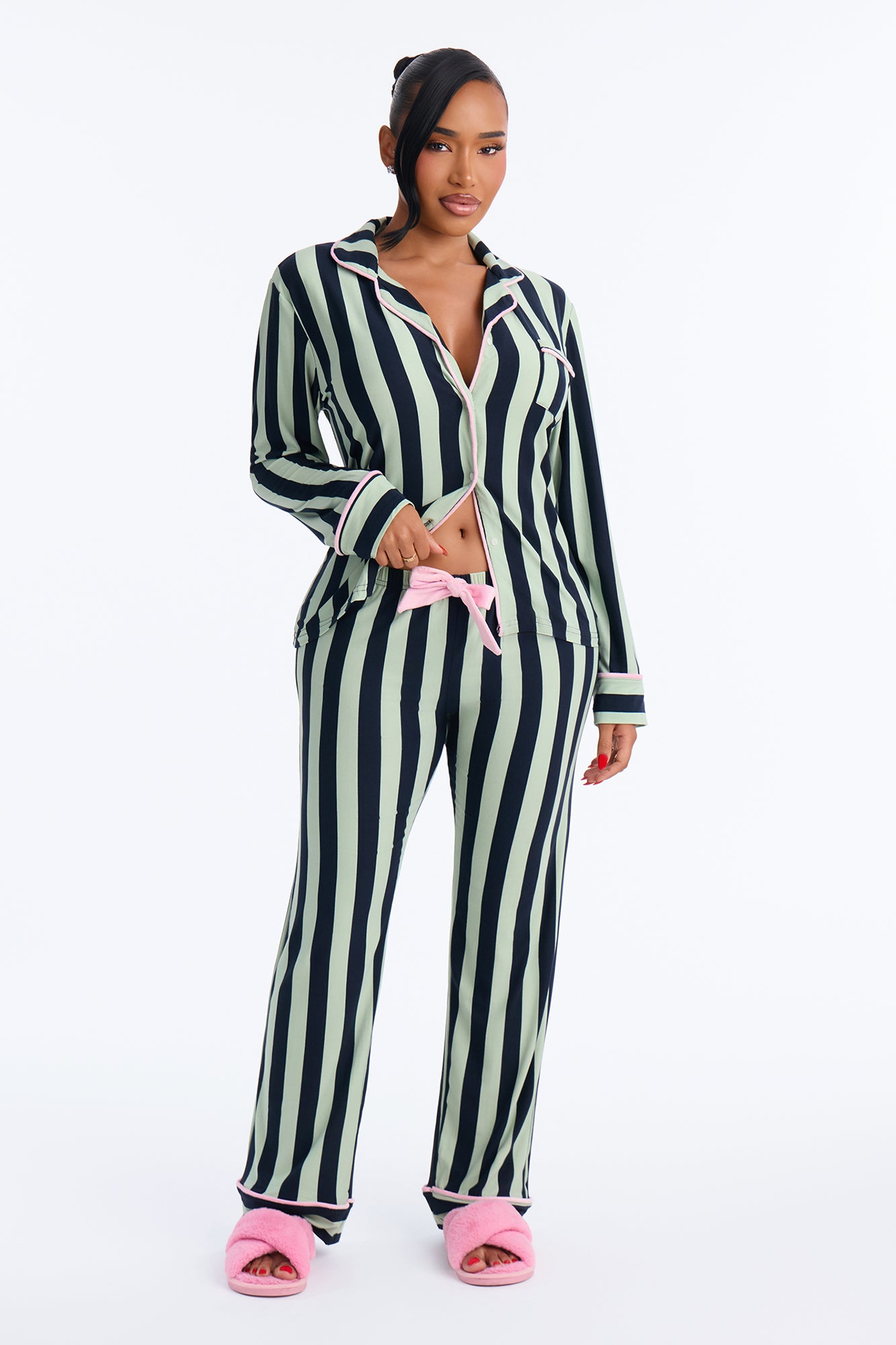 Slumber Party Vibes Striped PJ Pant Set - Black/combo