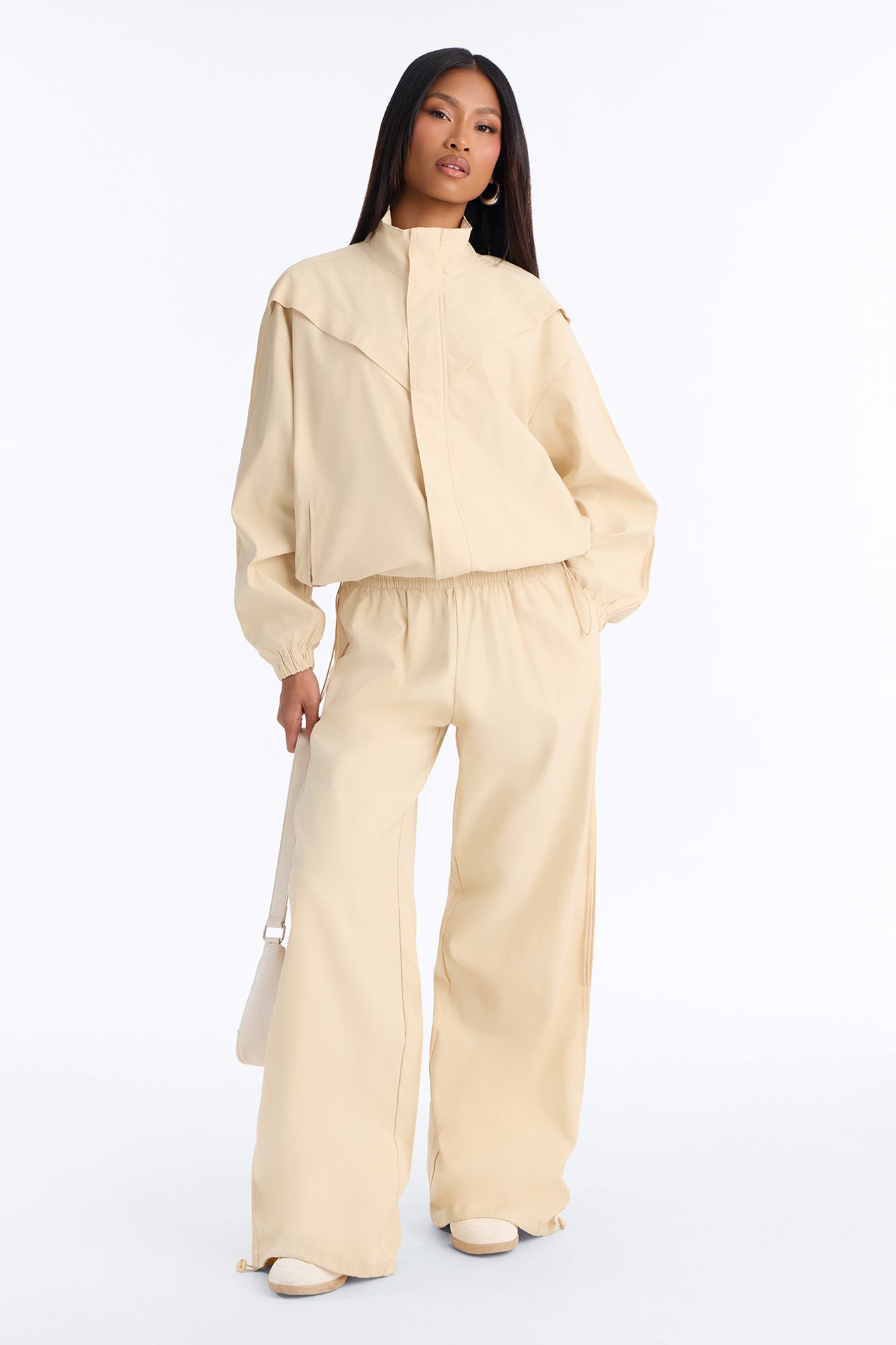 Off Duty Funnel Neck Track Pant Set - Cream