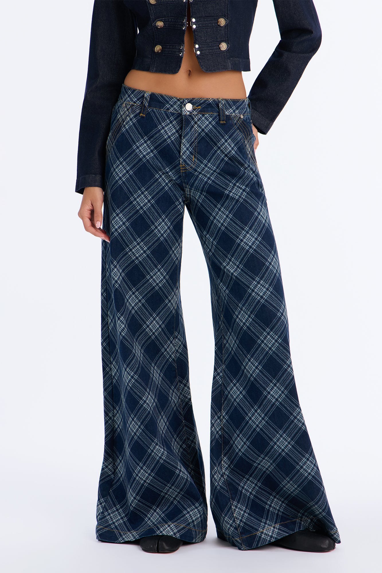 Study Hall Plaid Wide Leg Jeans - DarkWash