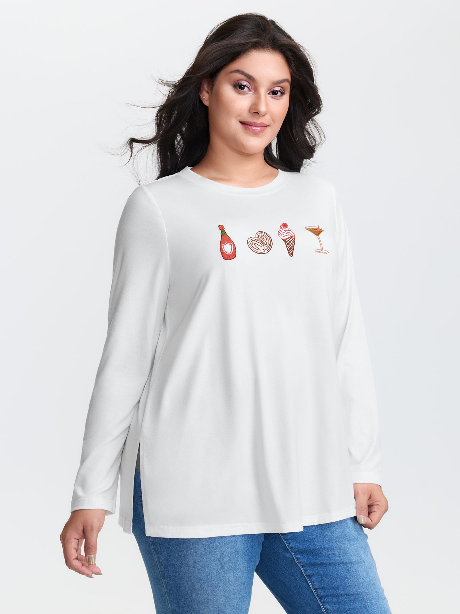 Girls Brunch Pattern Round Neck T-Shirt