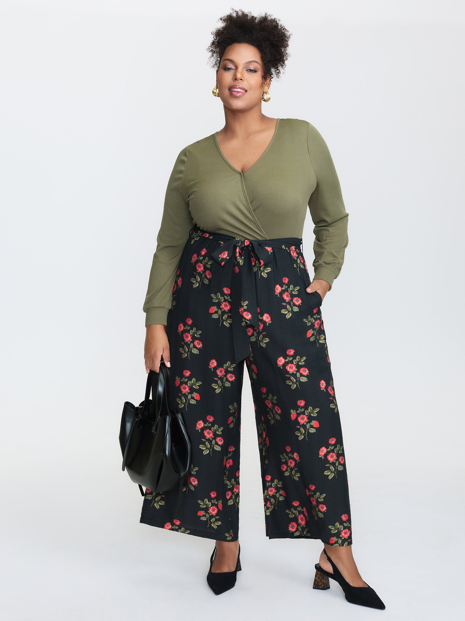 Floral Contrast Print Back-Tie Jumpsuit
