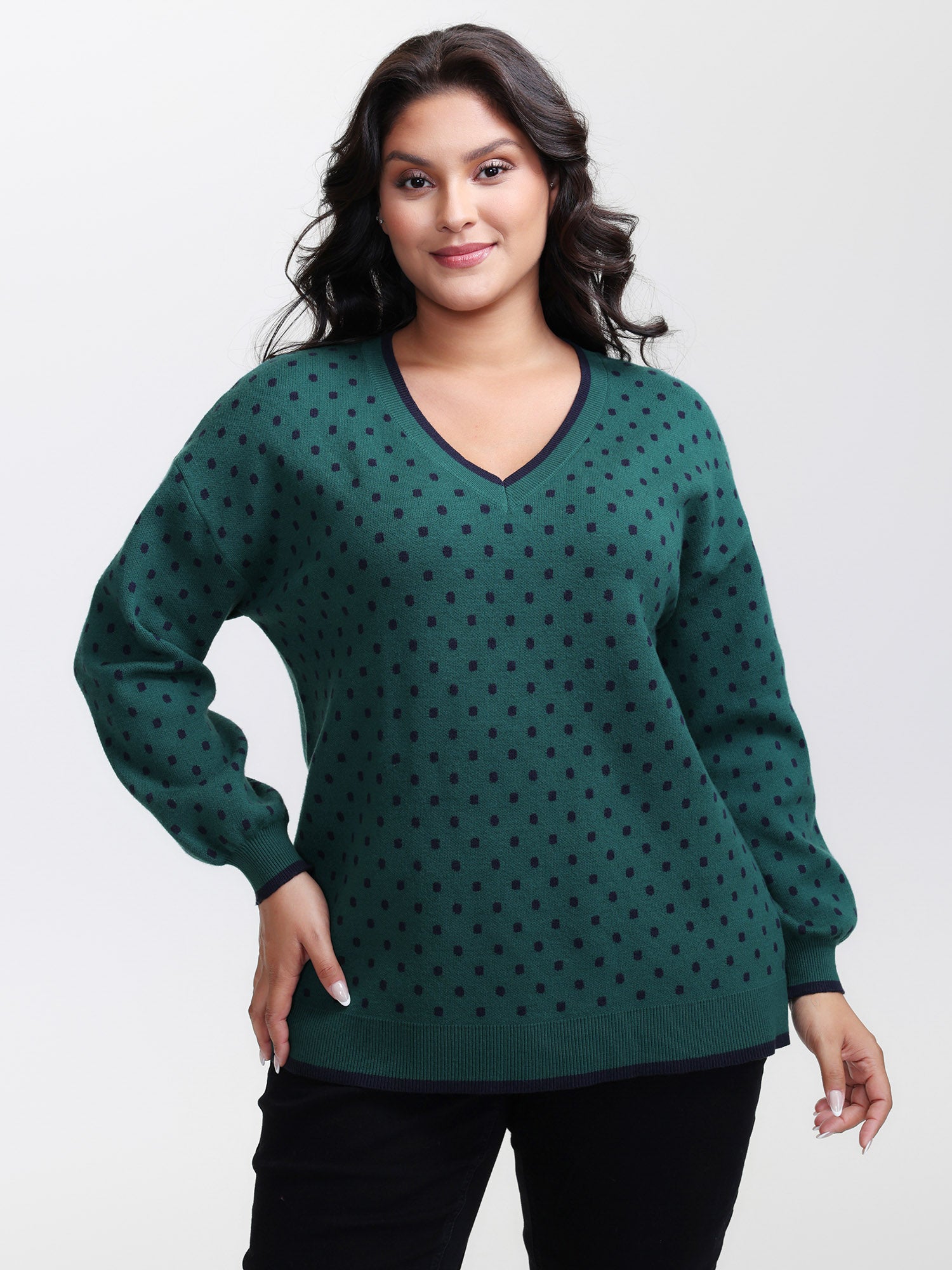 Polka Dots Balloon Sleeve Pullover