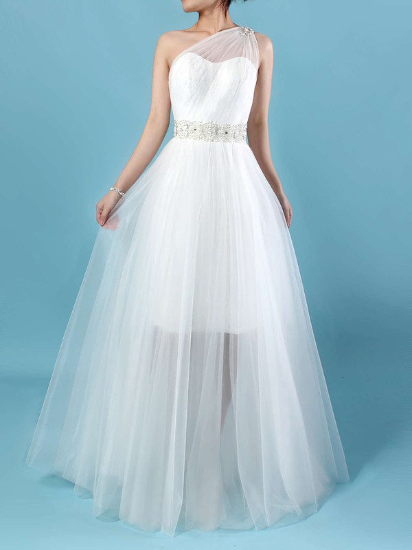 Deluxe Sleeveless One Shoulder Ball Gown Tulle Floor-Length Wedding Dresses