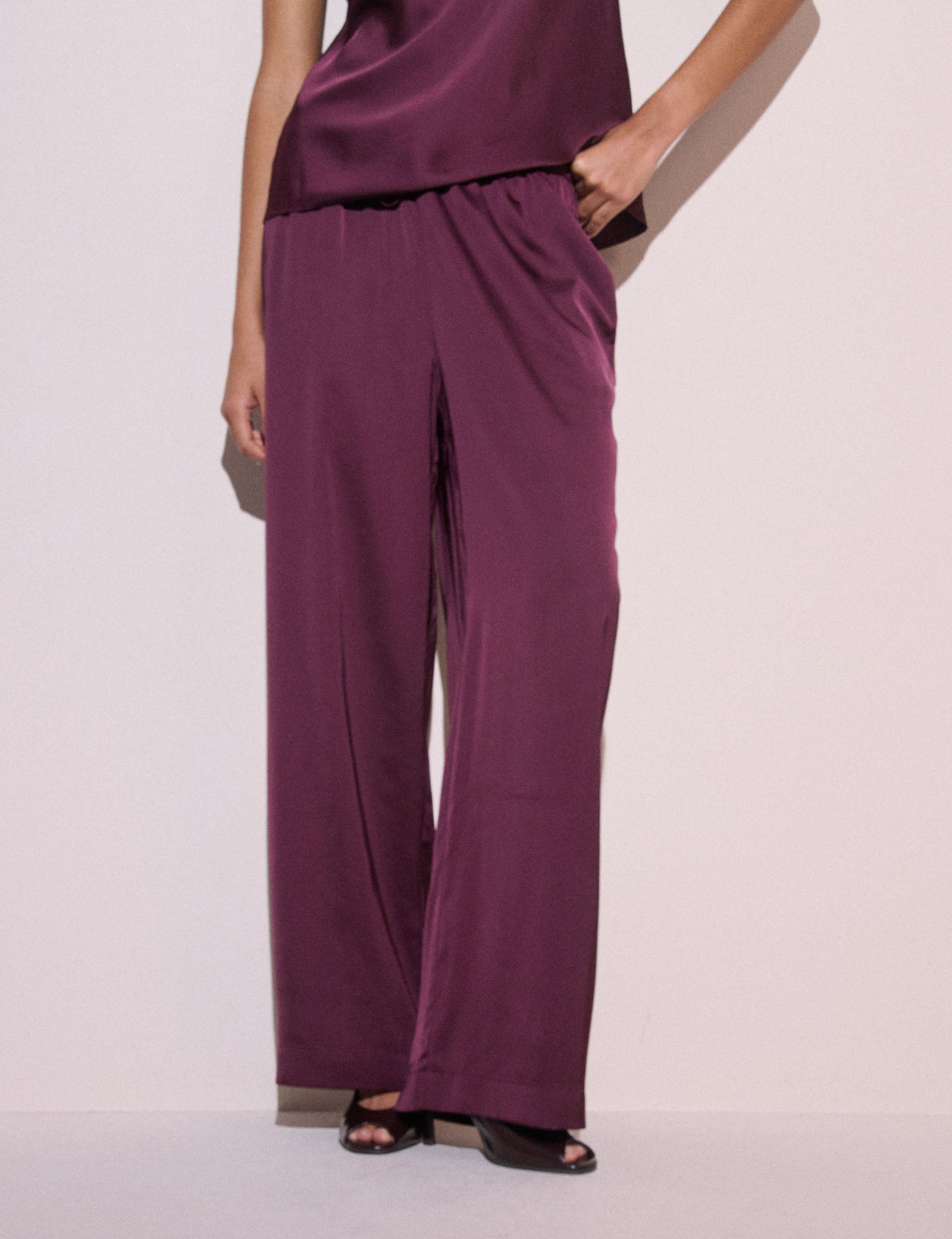 Plum Satin Wide Leg Lyra Trousers