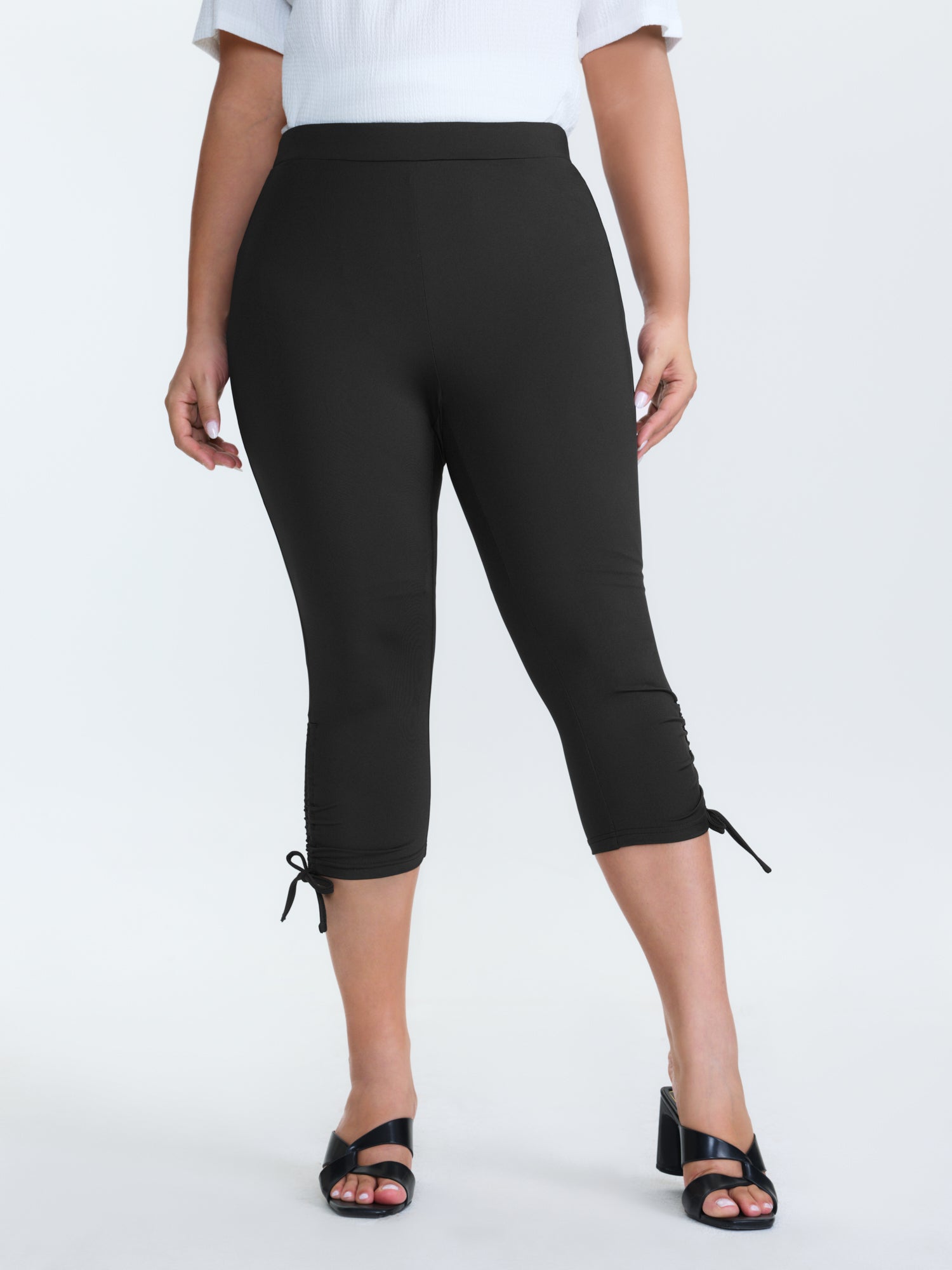 Stretchy Hem Ties Capri Jogger Leggings