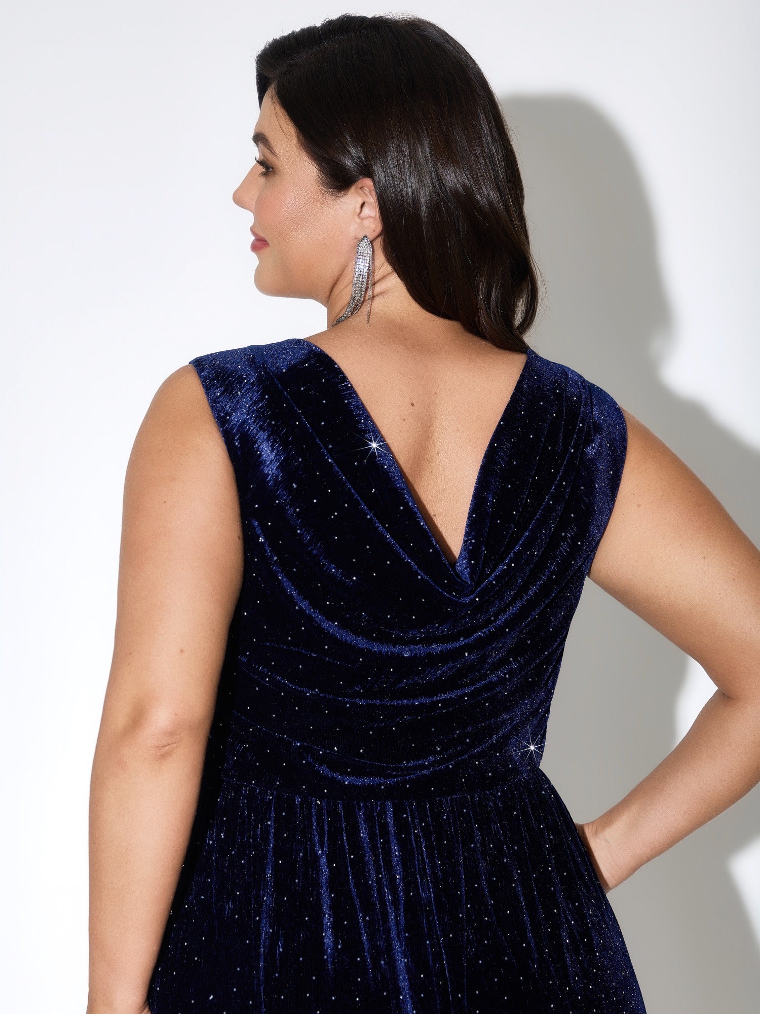 Velvet V Neck Rhinestone Sleeveless Maxi Dress