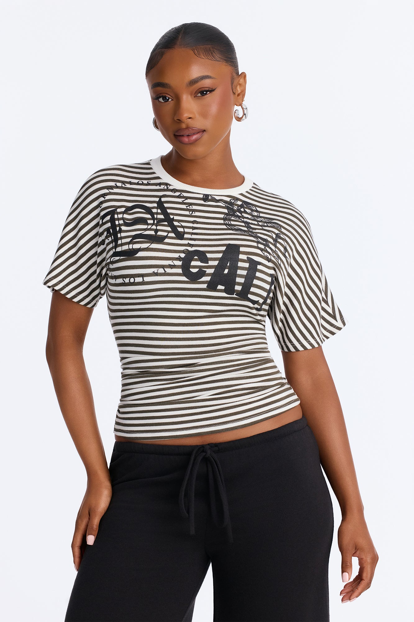 In The City Cinched Striped Top - White/combo