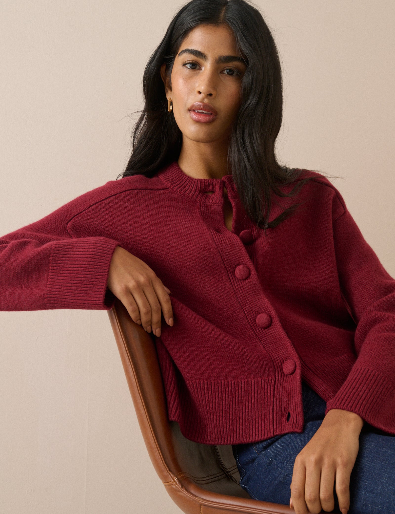 Dark Red Wool Saddle Lily Cardigan