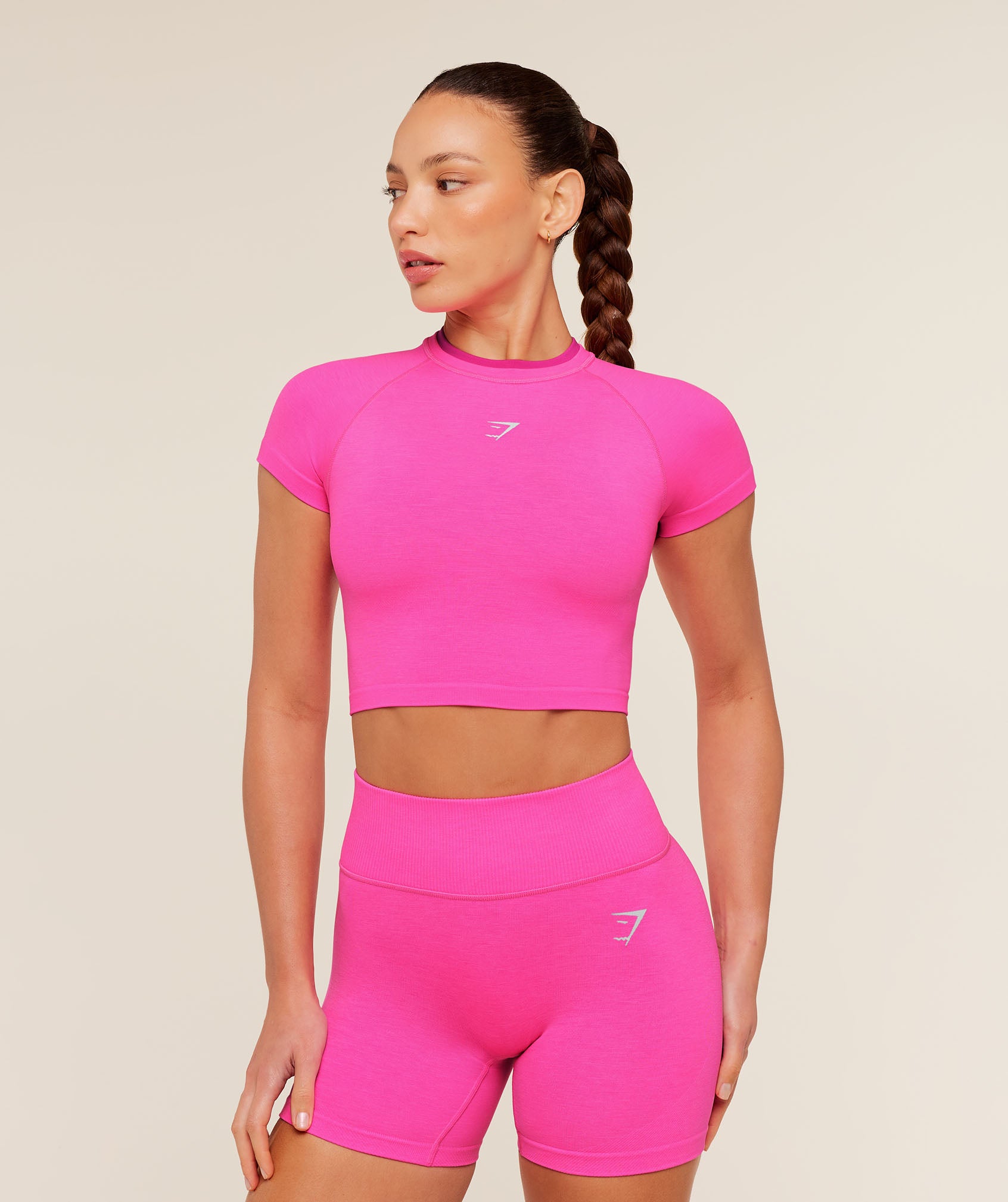Gymshark Relay Seamless Short Sleeve Crop Top - Electric Pink/Super-Set Pink