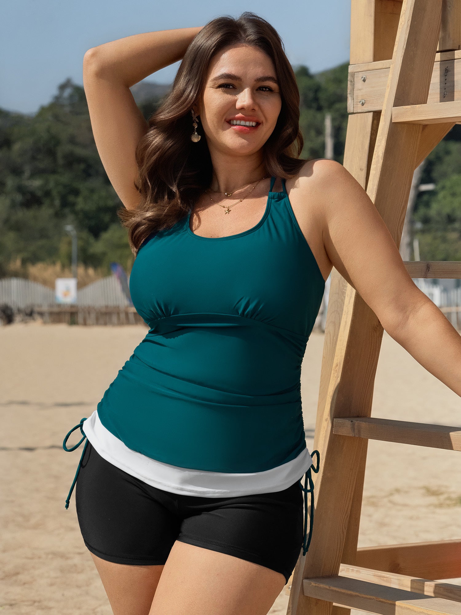Channel Drawstring Tummy-Control Swim Top