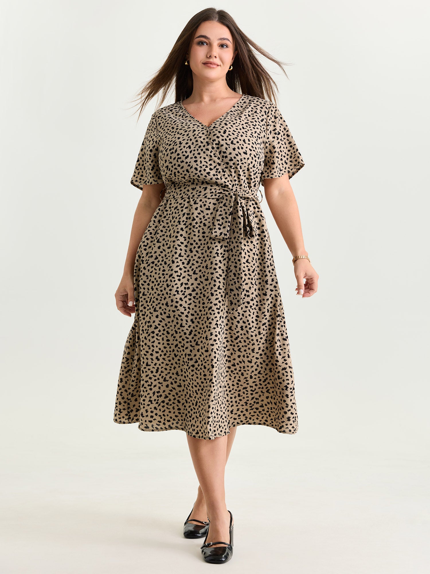 Leopard Print Side-Tie Midi Dress