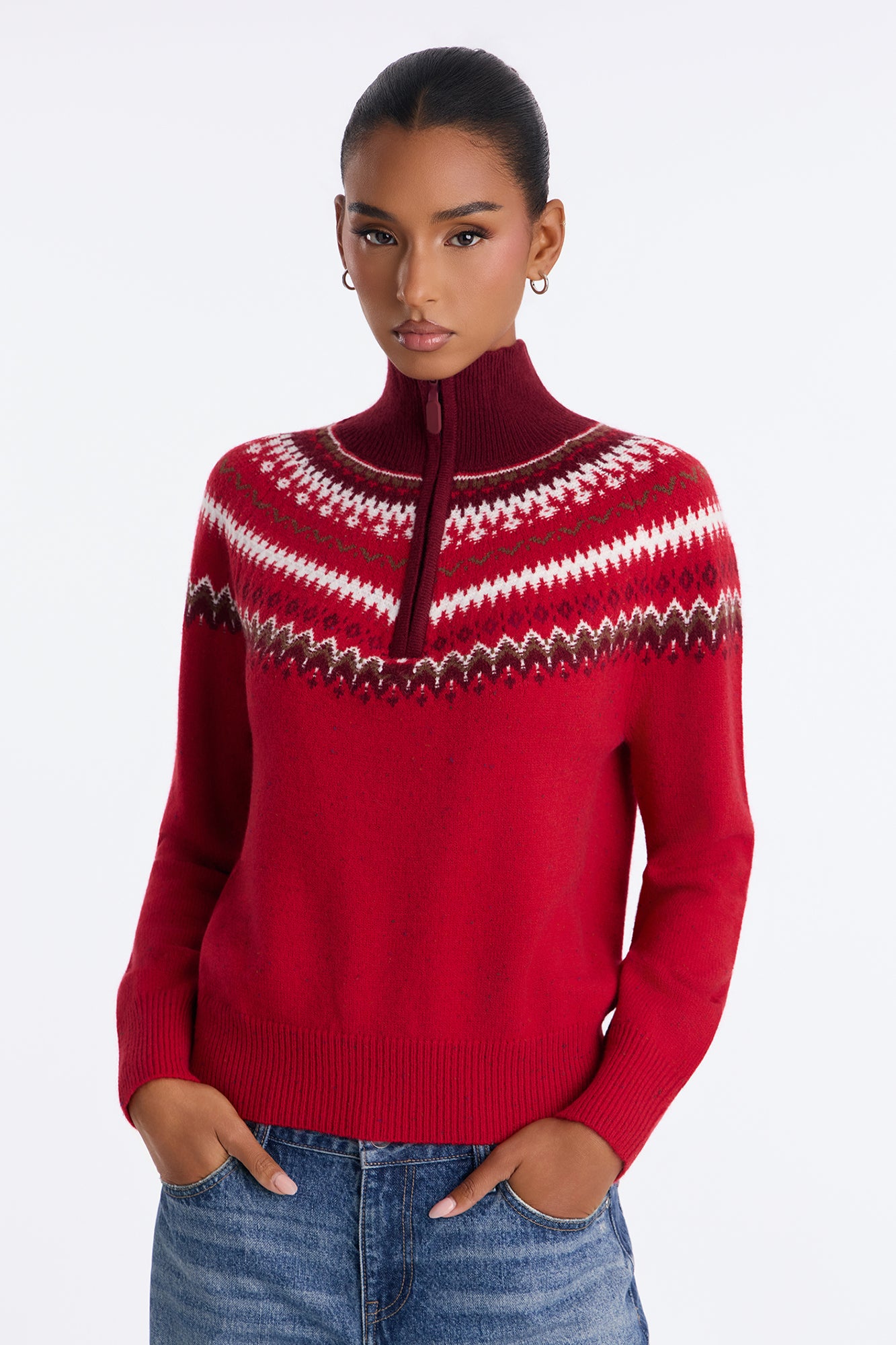 Cold Feeling Fair Isle Pullover Sweater - Red/combo