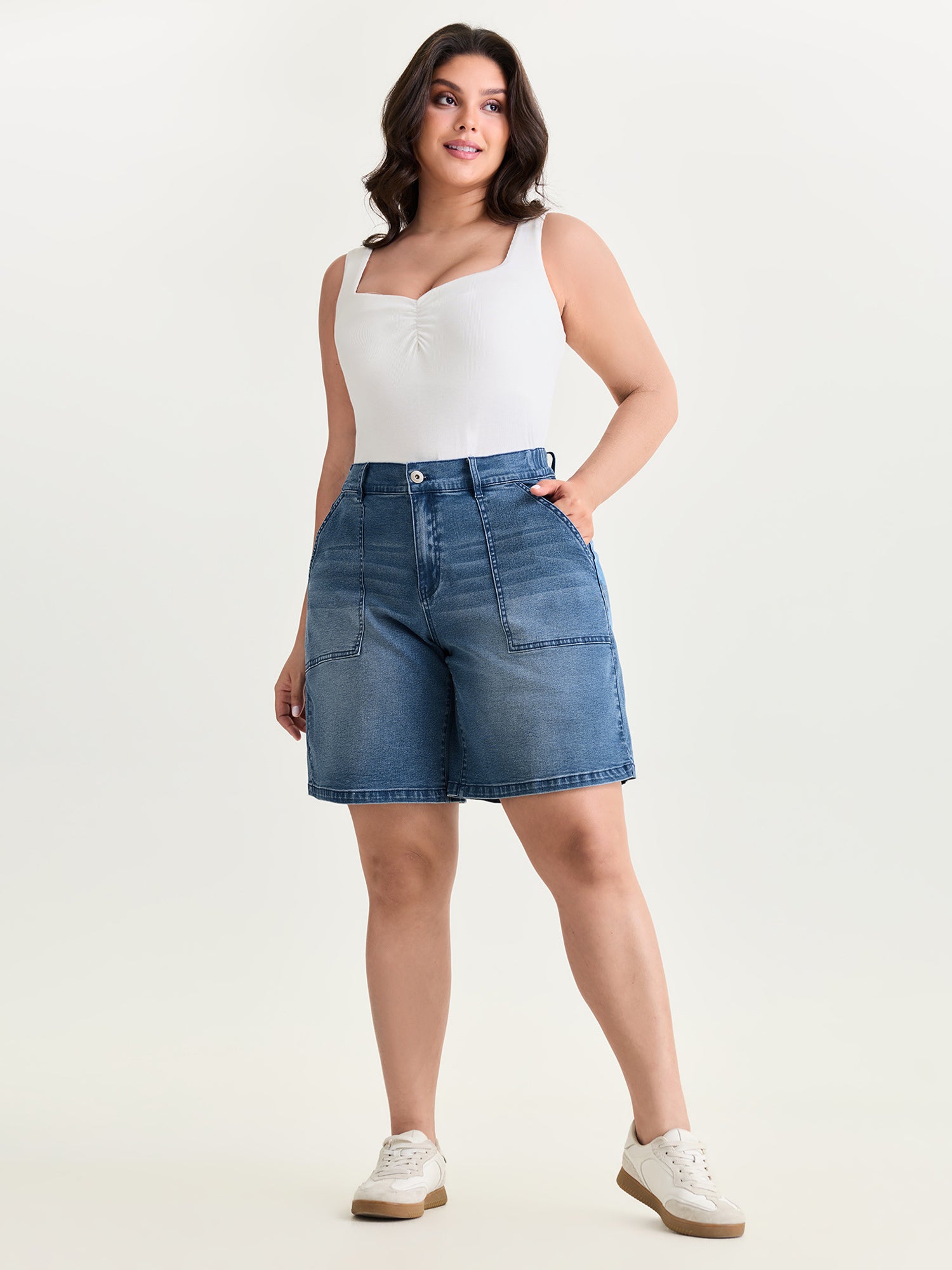 Stretchy Elastic Back Waistband Denim Shorts