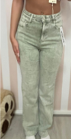 Denim Design Green Stretch Wide Leg Washed Jean
