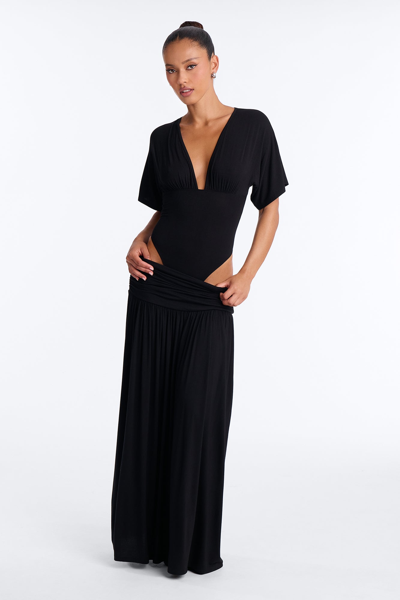 Odelia Bodysuit Maxi Skirt Set - Black