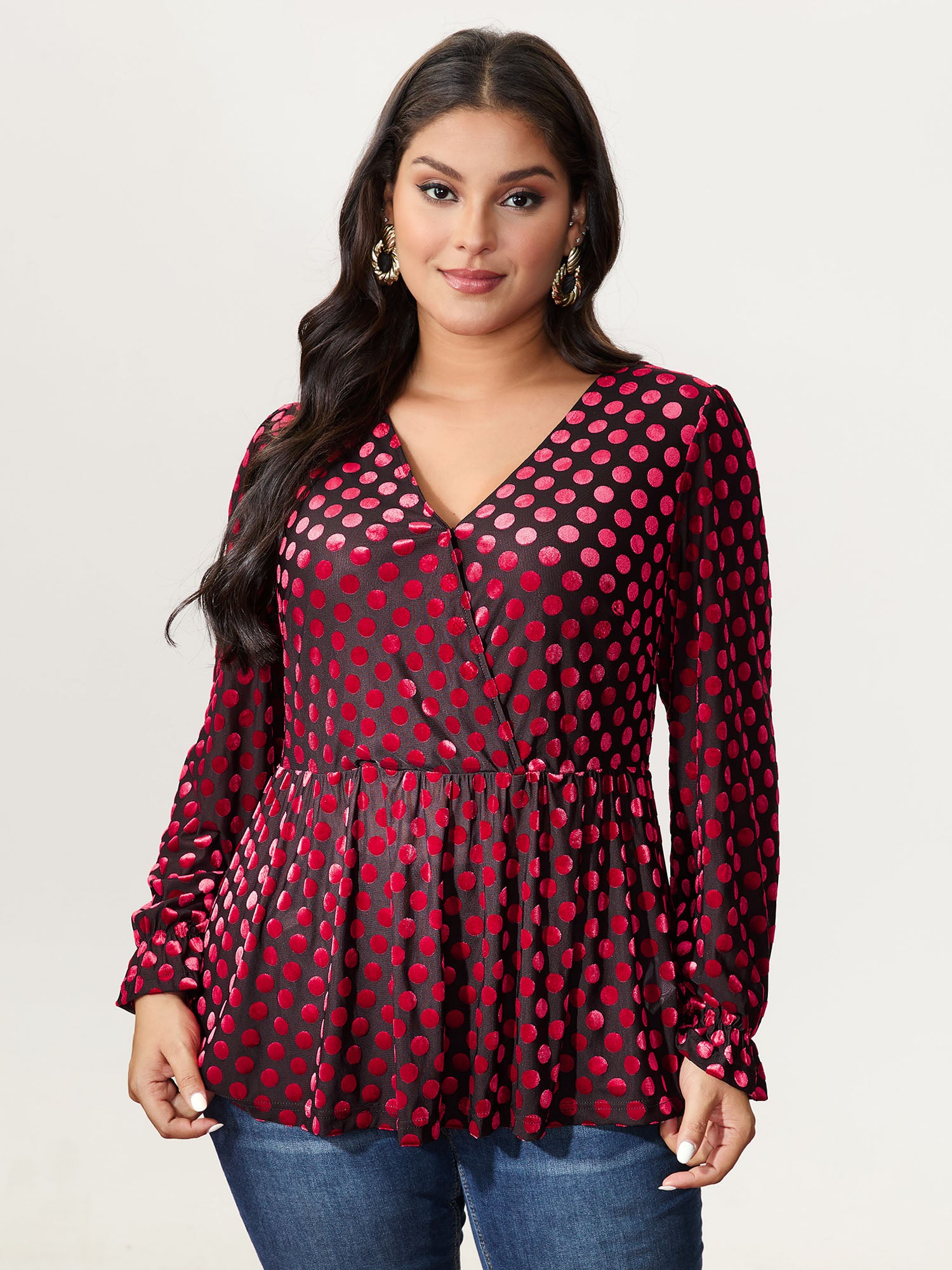 Velvet Heart Print Stretchy Waist Blouse