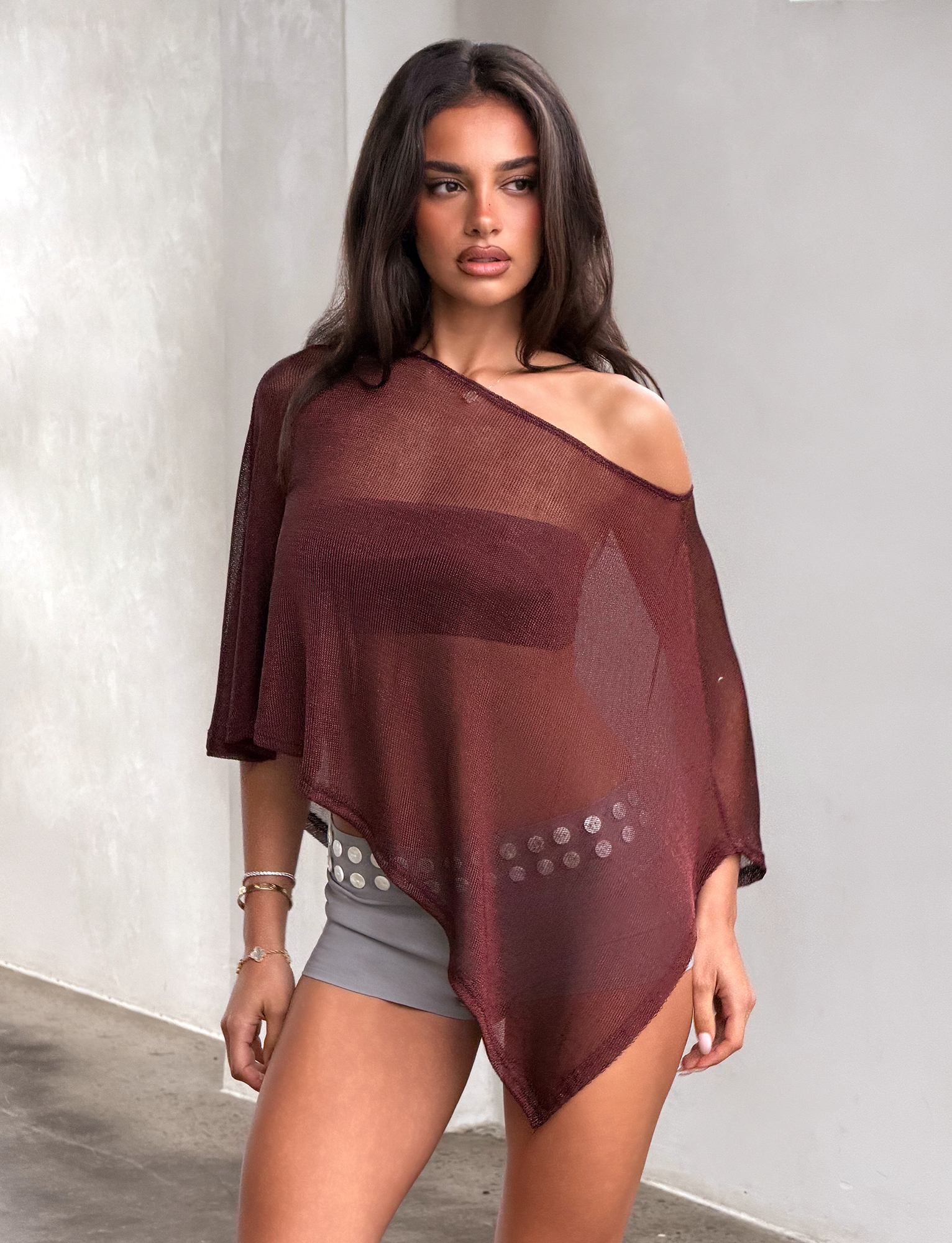 RAFAELA PONCHO TOP - CHOCOLATE