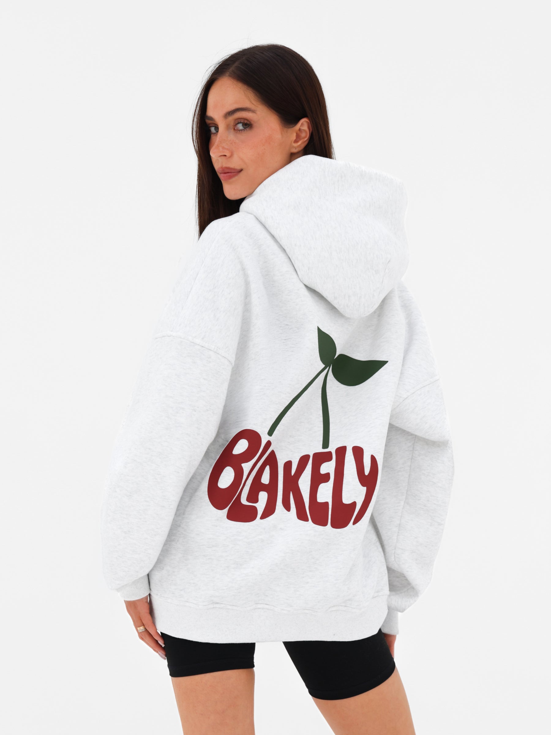 Cherry Bubble Print Oversized Hoodie - Marl White