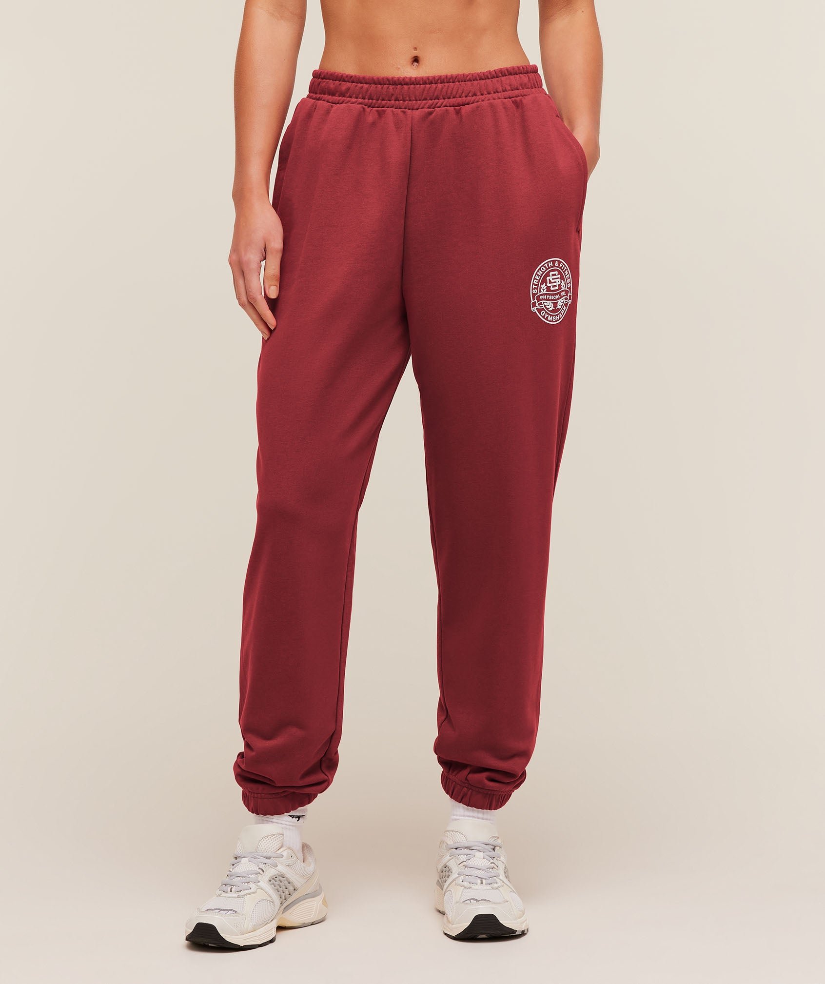 Gymshark Strength and Fitness Crest Graphic Joggers - Athletic Burgundy
