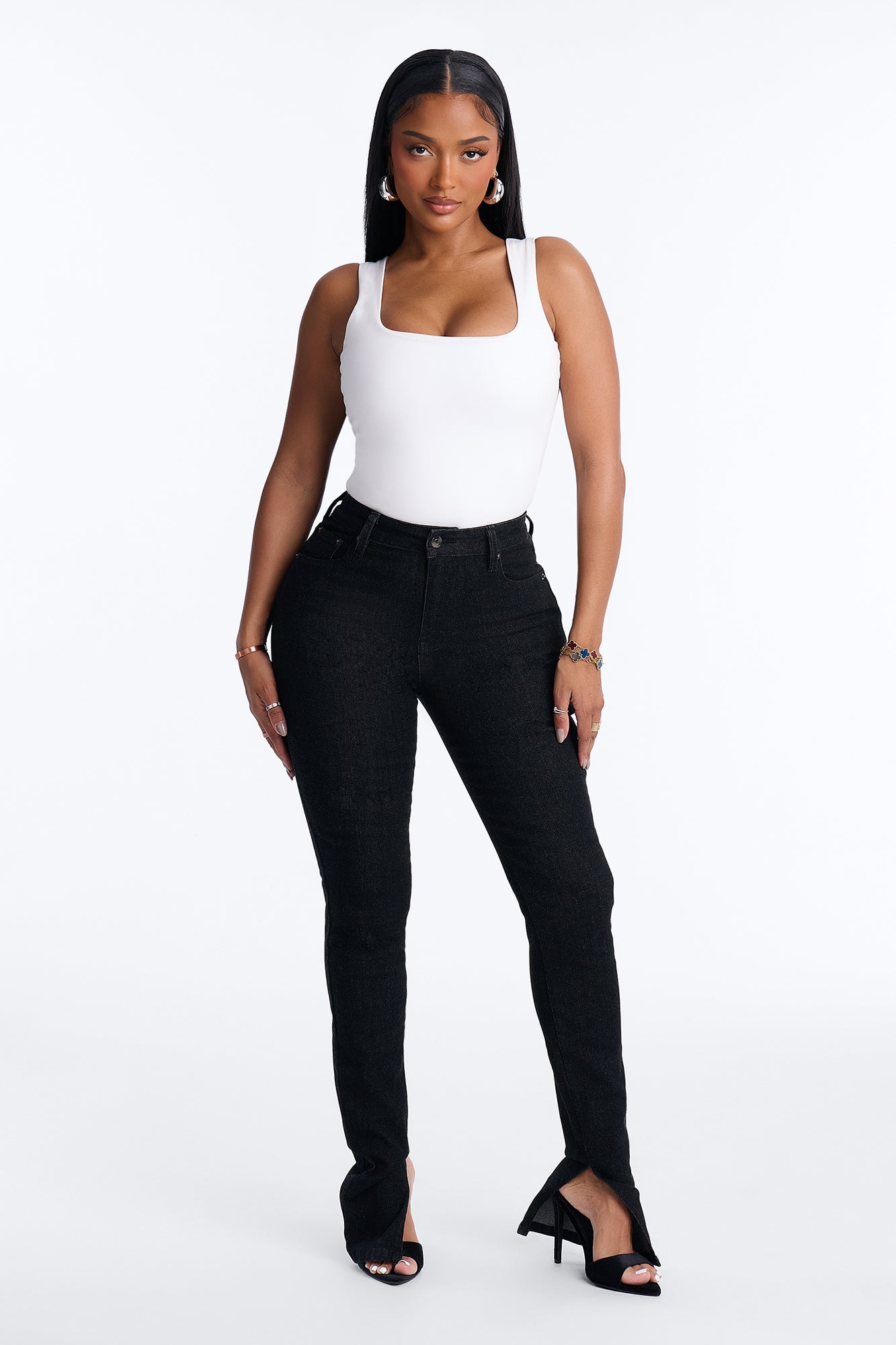 Catch A Glance High RIse Stretch Split Hem Skinny Jeans - Black
