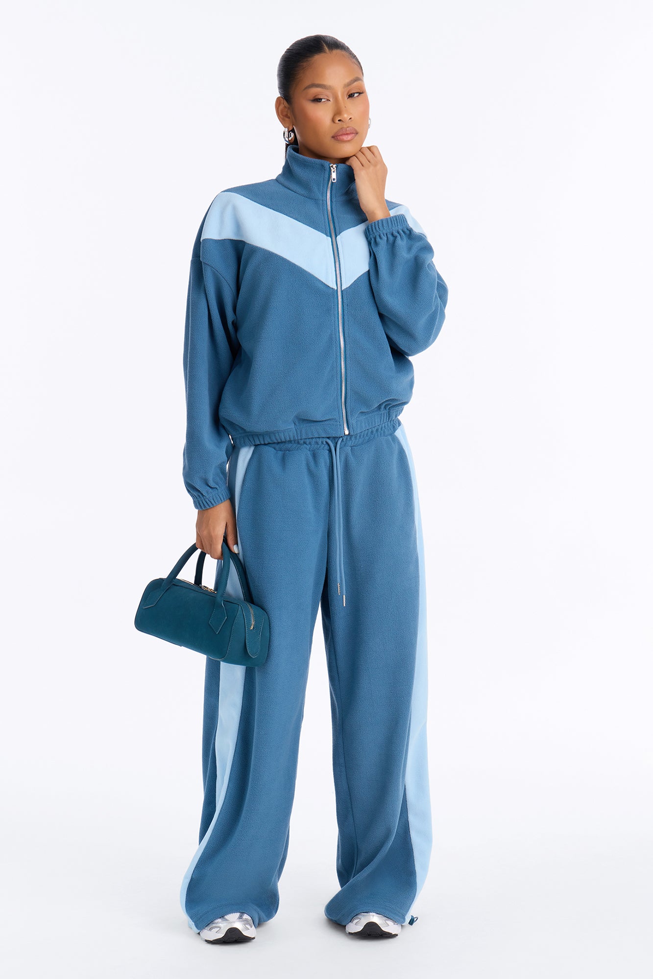Sammi Polar Fleece Zip Up Pant Set - Blue/combo