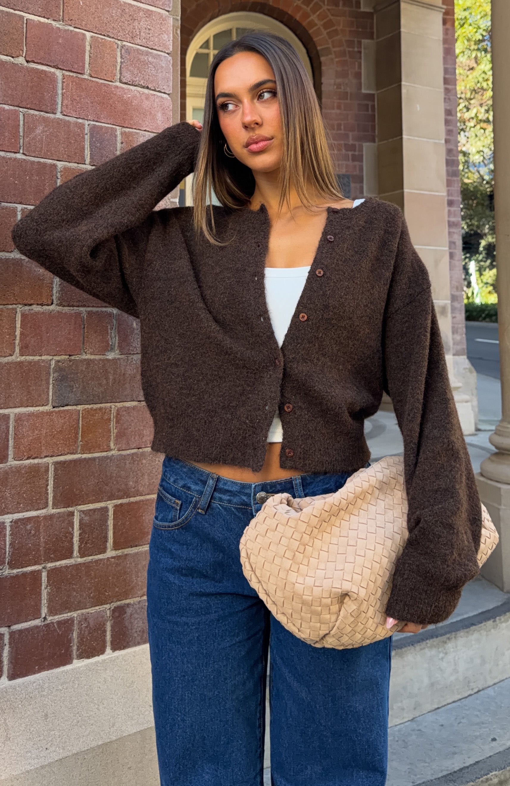 Warm Whispers Knit Cardigan Chocolate
