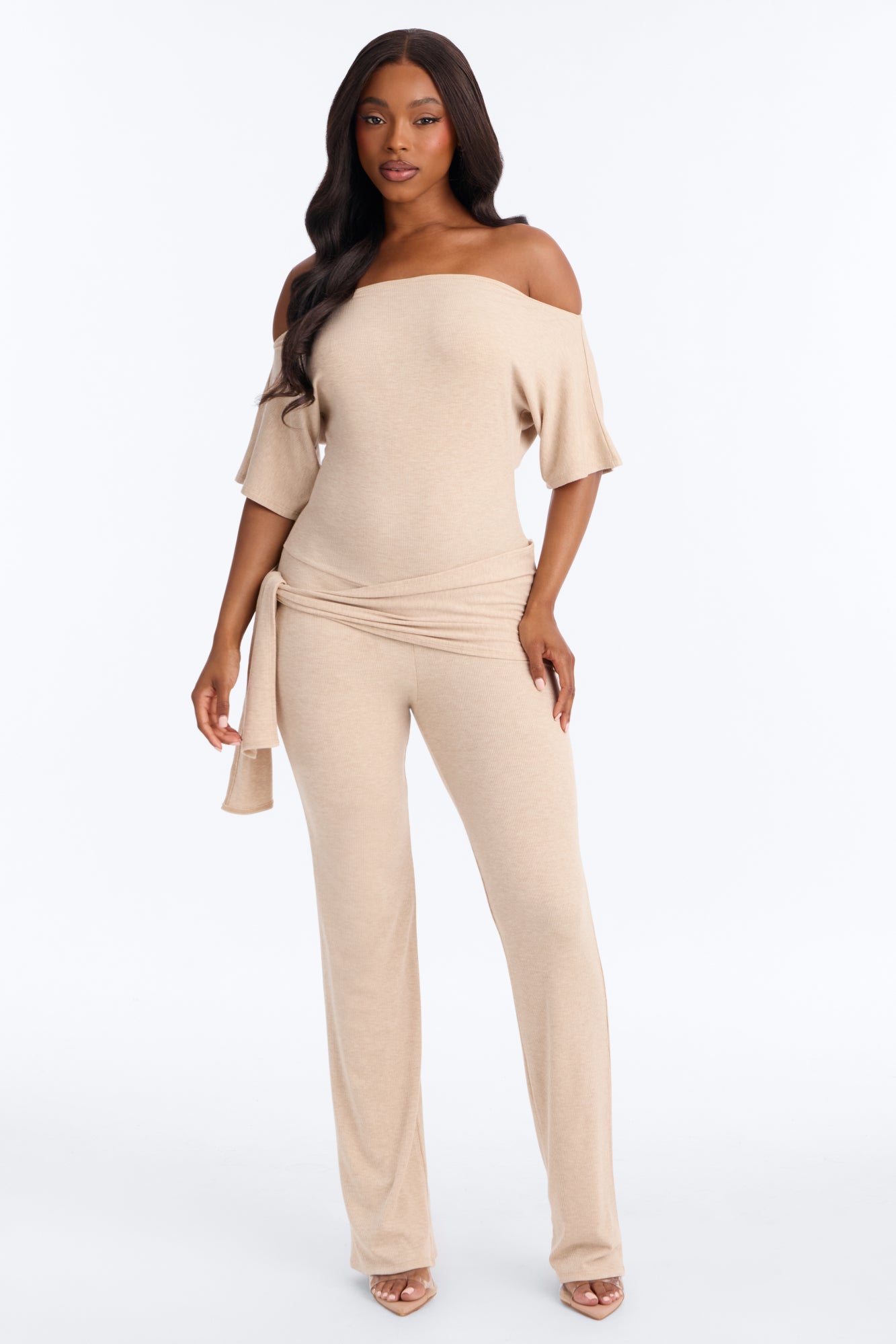 You Had Me At Hello Ribbed Jumpsuit - Oatmeal