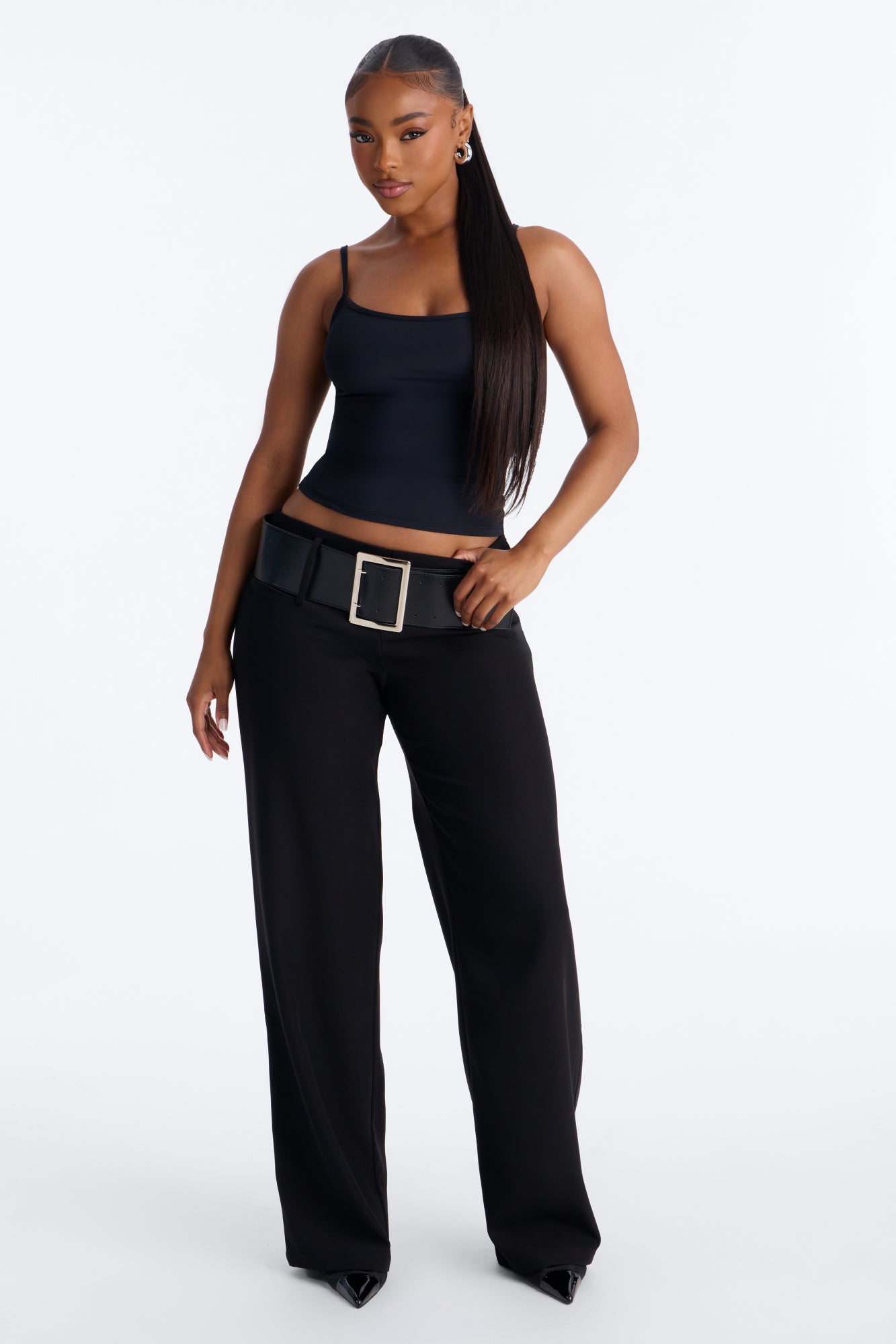 Daphne Low Rise Belted Wide Leg Trouser - Black
