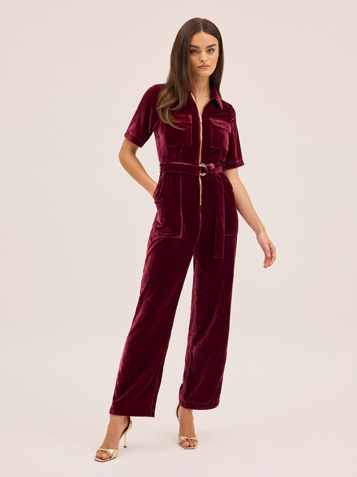Serena Burgundy Velvet Jumpsuit
