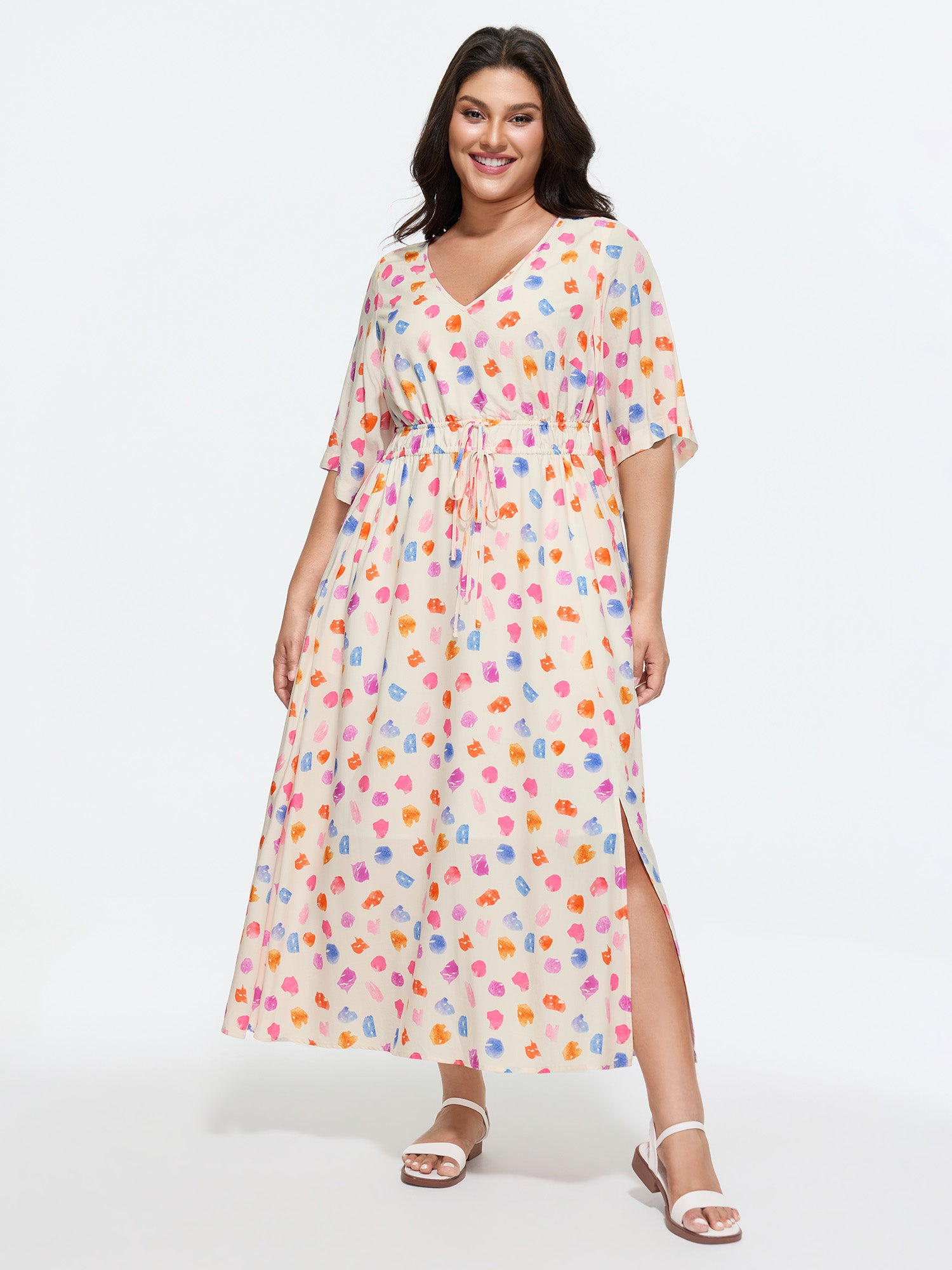 Colorful Paint Strokes Print Flowy Maxi Dress