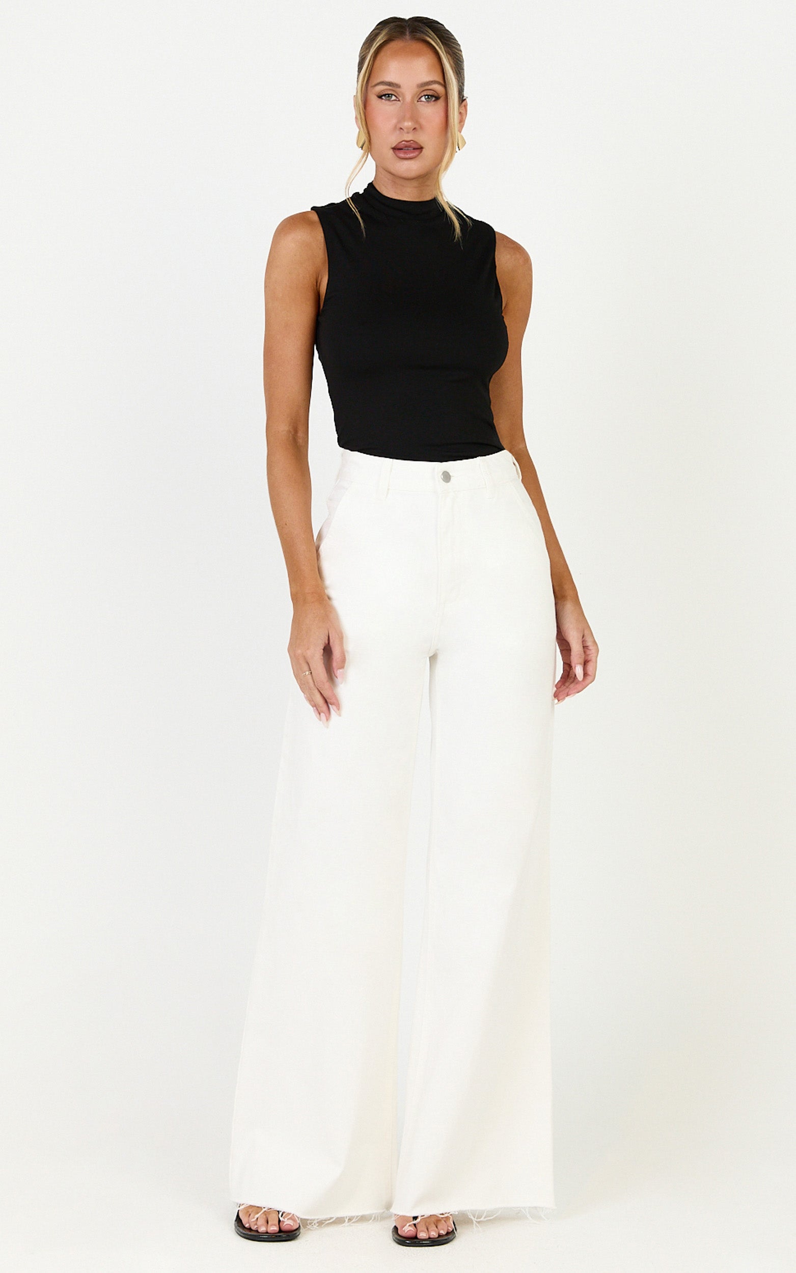 Therese Jeans - High Waist Wide Leg Flare Recycled Denim Jeans in Ecru