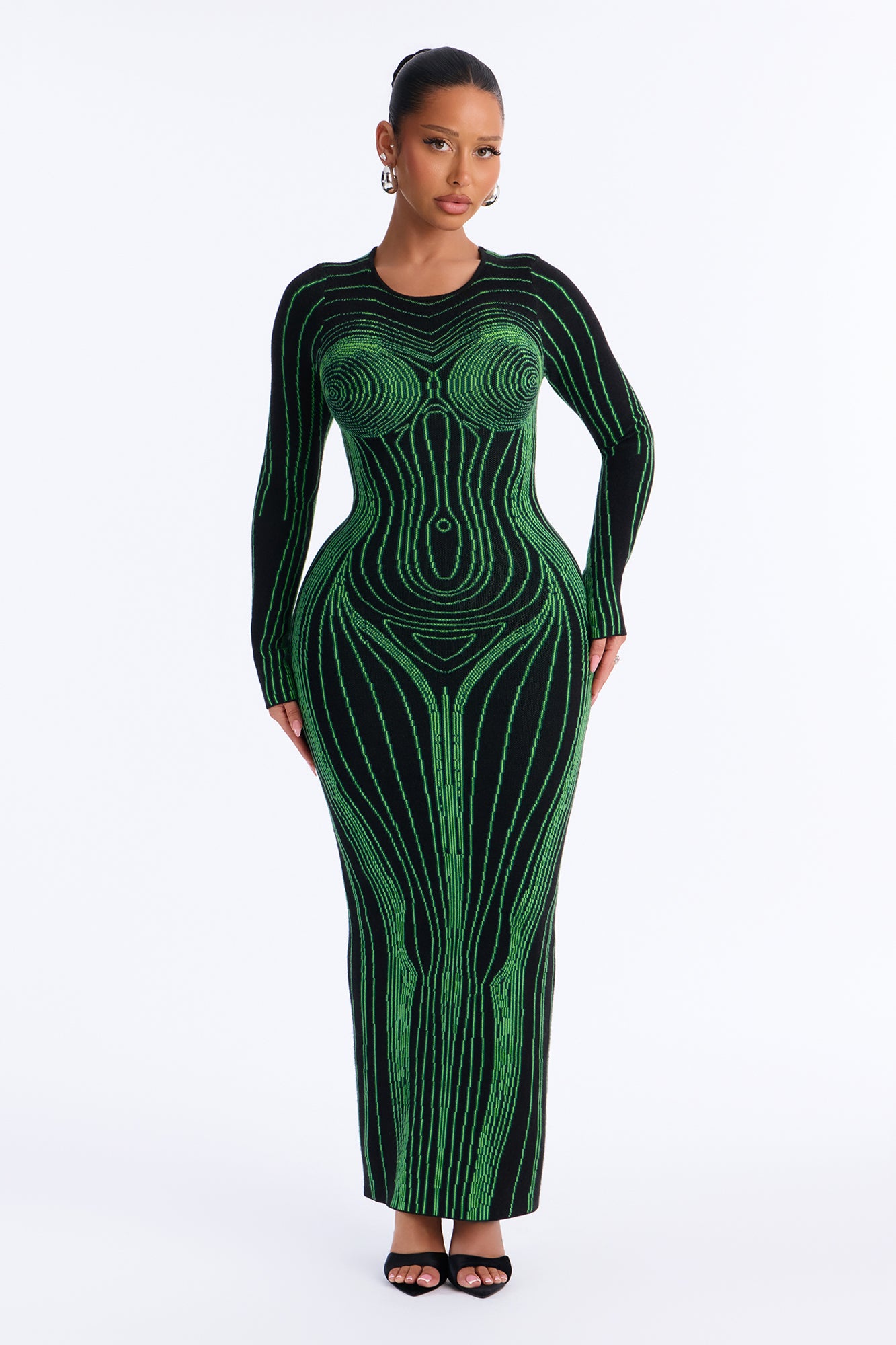 Glow Up Long Sleeve Sweater Maxi Dress - Black/combo