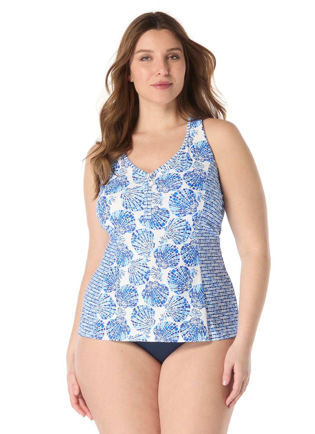 Beach House Women's Plus Size Shoreline Shells Erinna Tankini Top