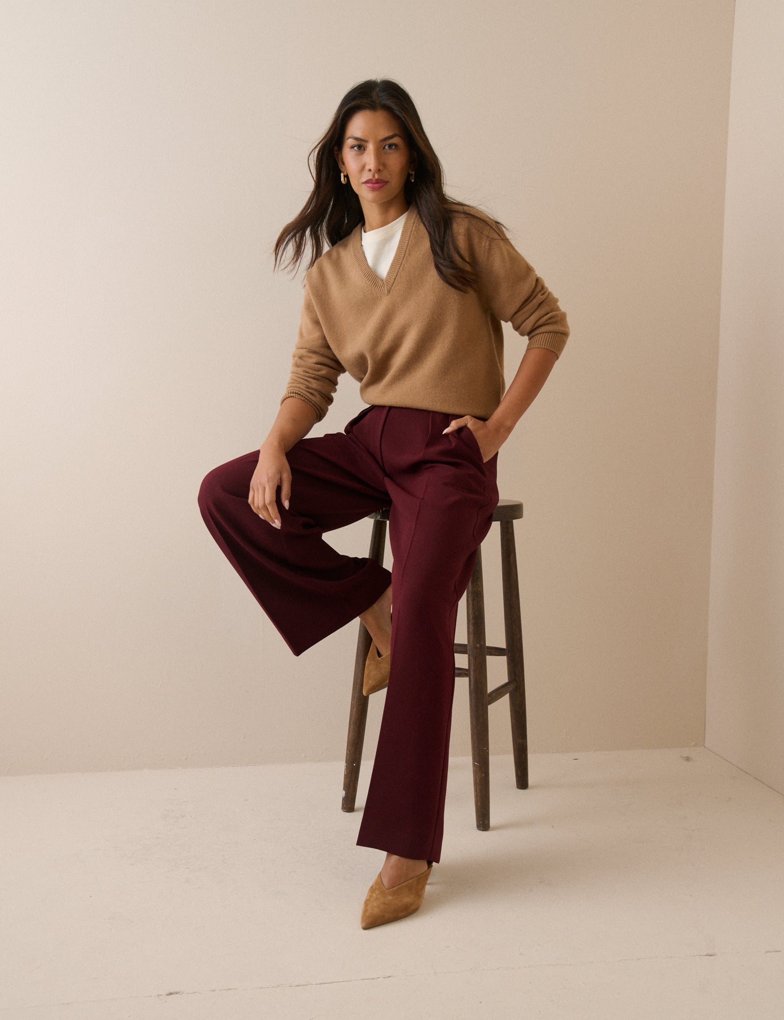 Burgundy High Waisted Rue Wide Leg Trousers