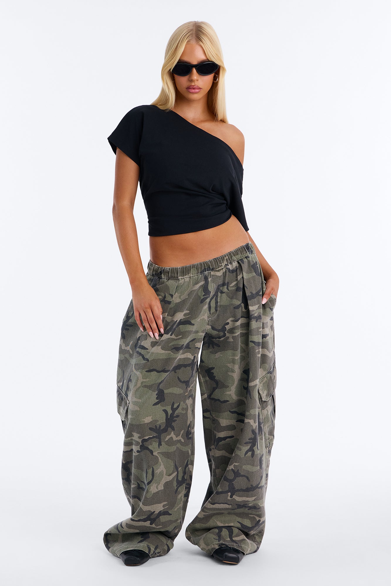 Off Duty Printed Elasticated Wide Leg Pants - Camouflage