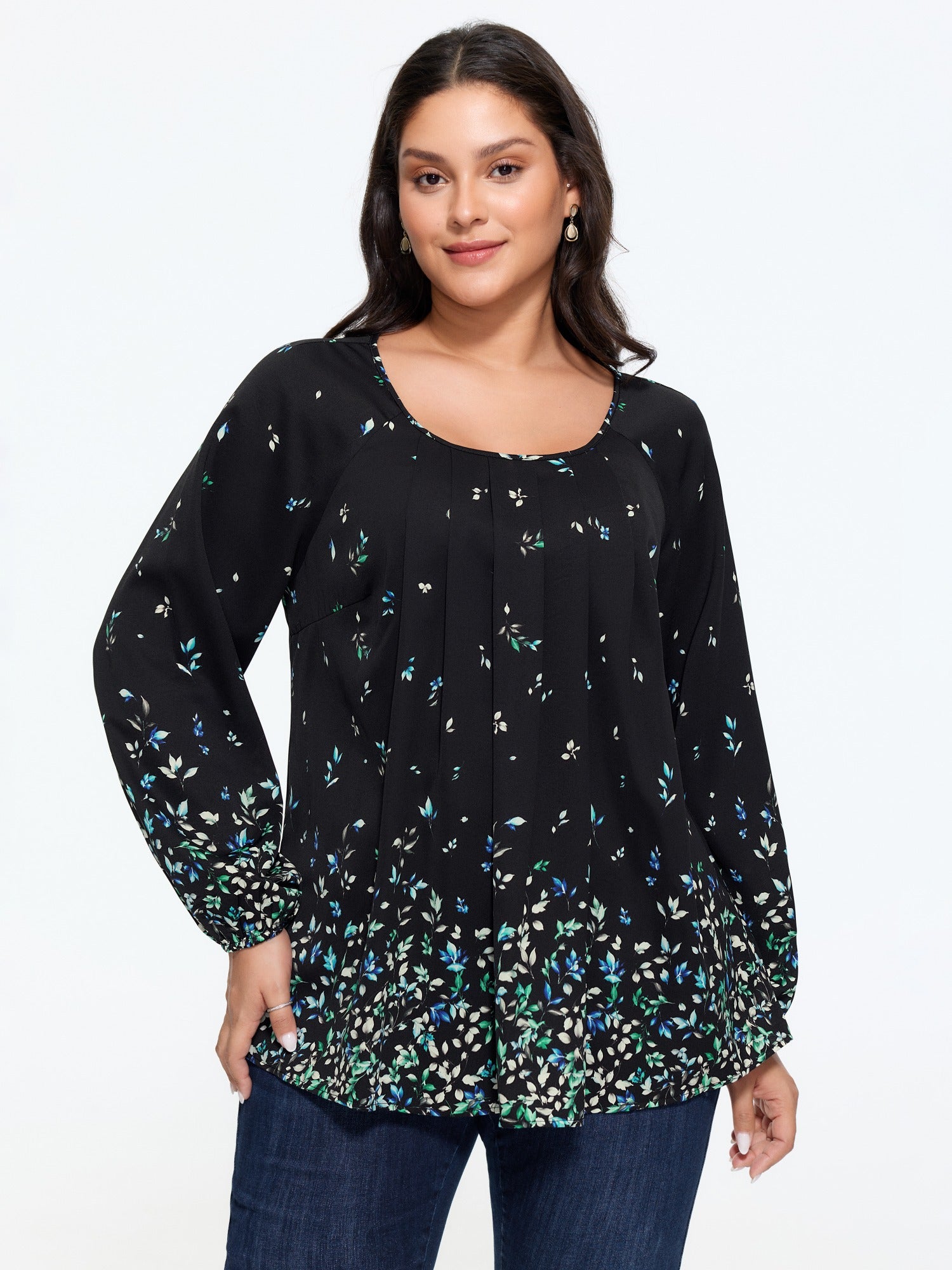 Floral Print Front Pleated Blouse