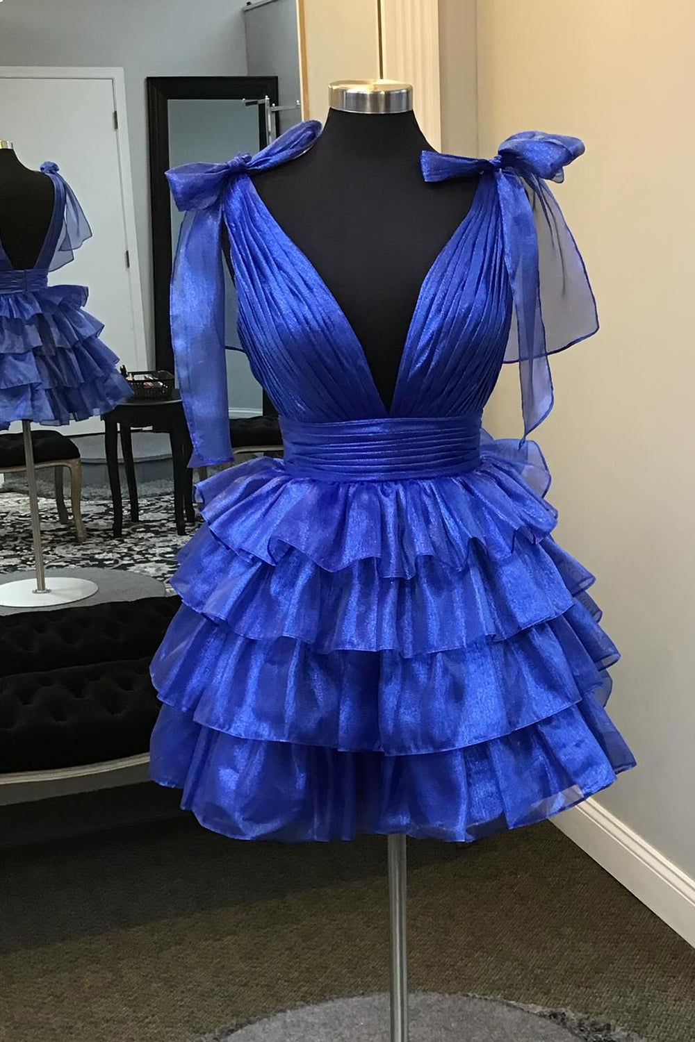 Royal Blue A Line Short Homecoming Dress/Mini Dress With Ruffles
