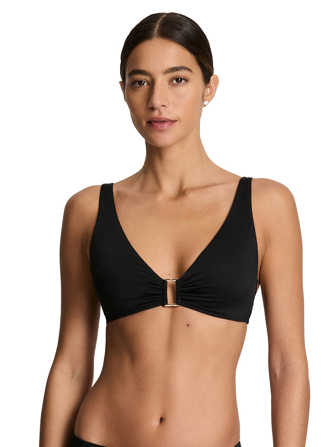 Lauren Ralph Lauren Women's Beach Club Solids Gold Hardware Ring Bikini Top