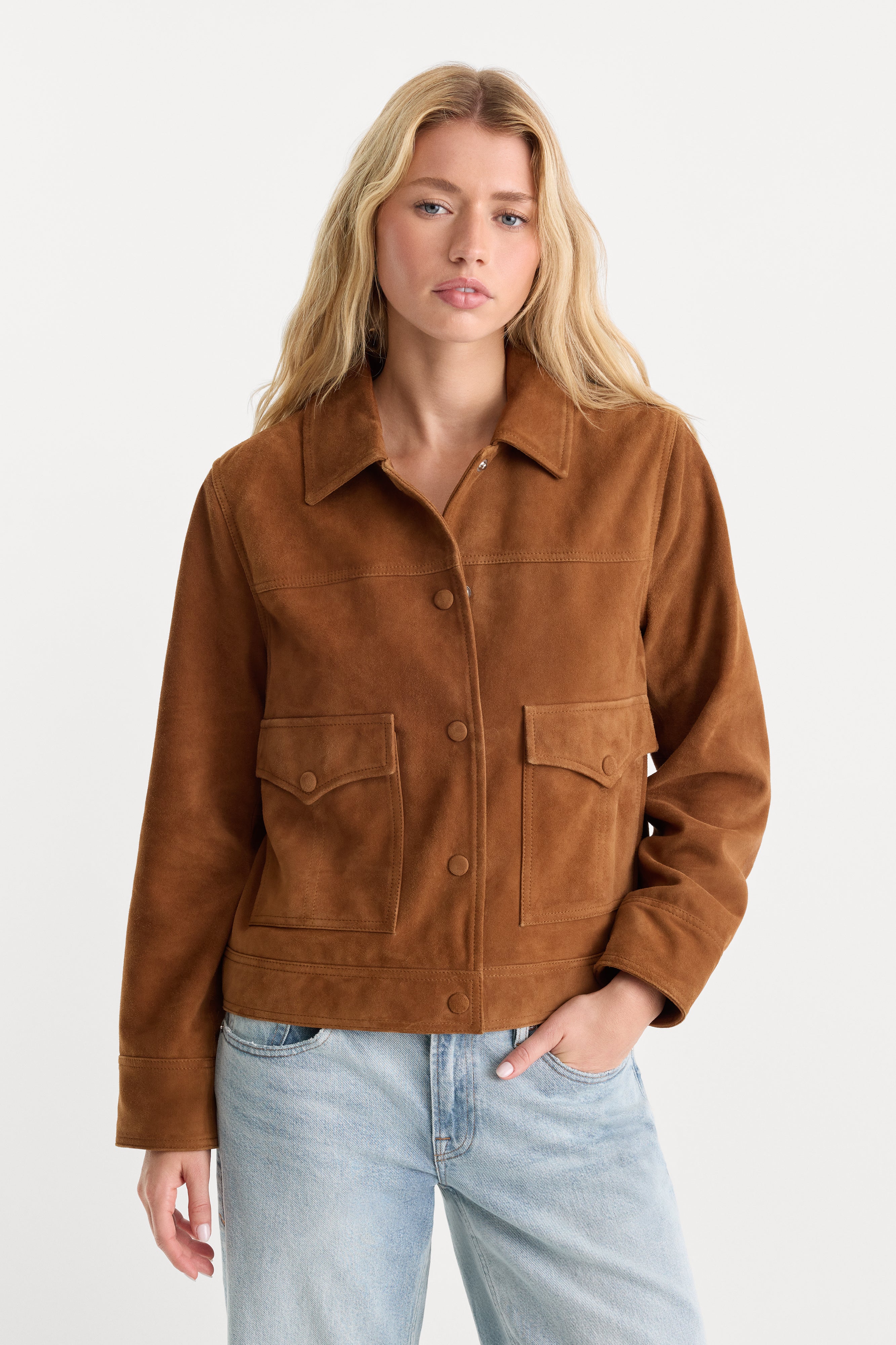 THE SUEDE BOXY JACKET | CAFE CLAY