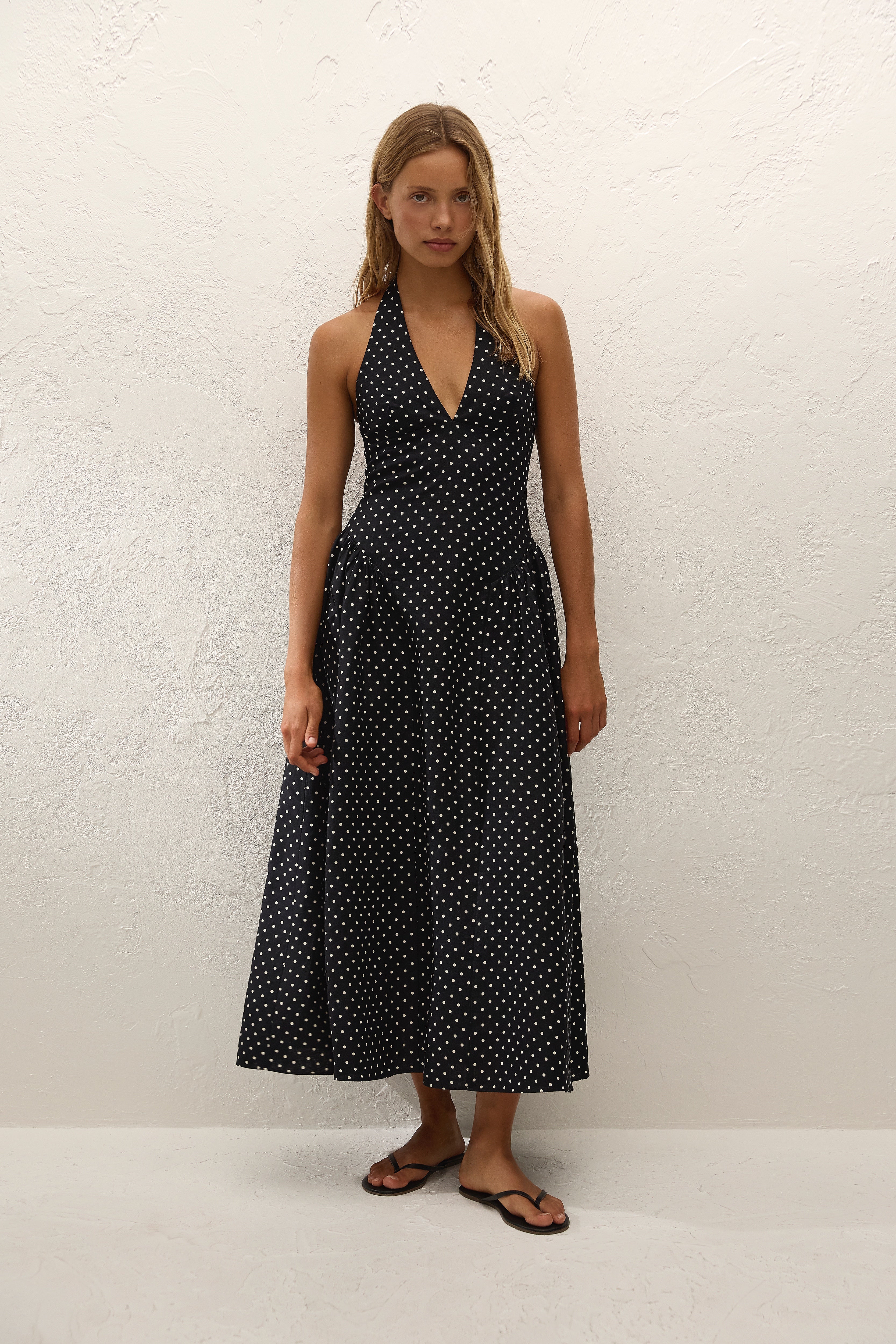 La Cala Midi Dress Lola Polka Dot Black Cream